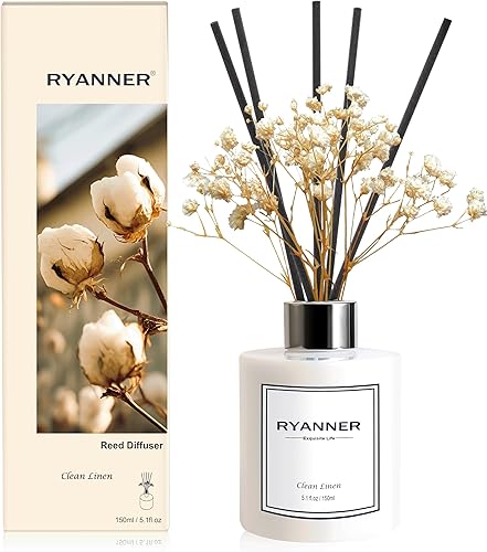 Juego de difusor de varillas de 5.1 onzas líquidas, difusor de aroma de lino limpio con varillas para el hogar, difusor de varillas con aceite