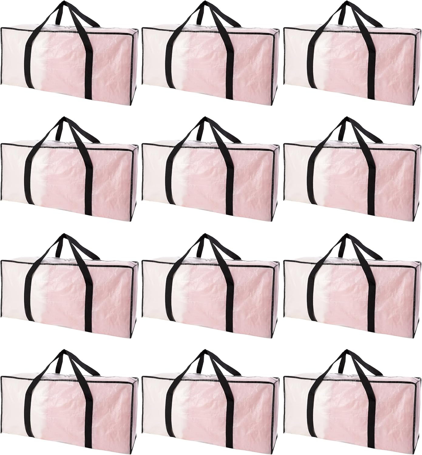 Extra Large Moving Bags with Zippers & Carrying Handles, Heavy-Duty Storage Tote for Space Saving Moving Storage, Fold Flat, Alternative to Box and Bin - 12 Pack, Semi-Transparent