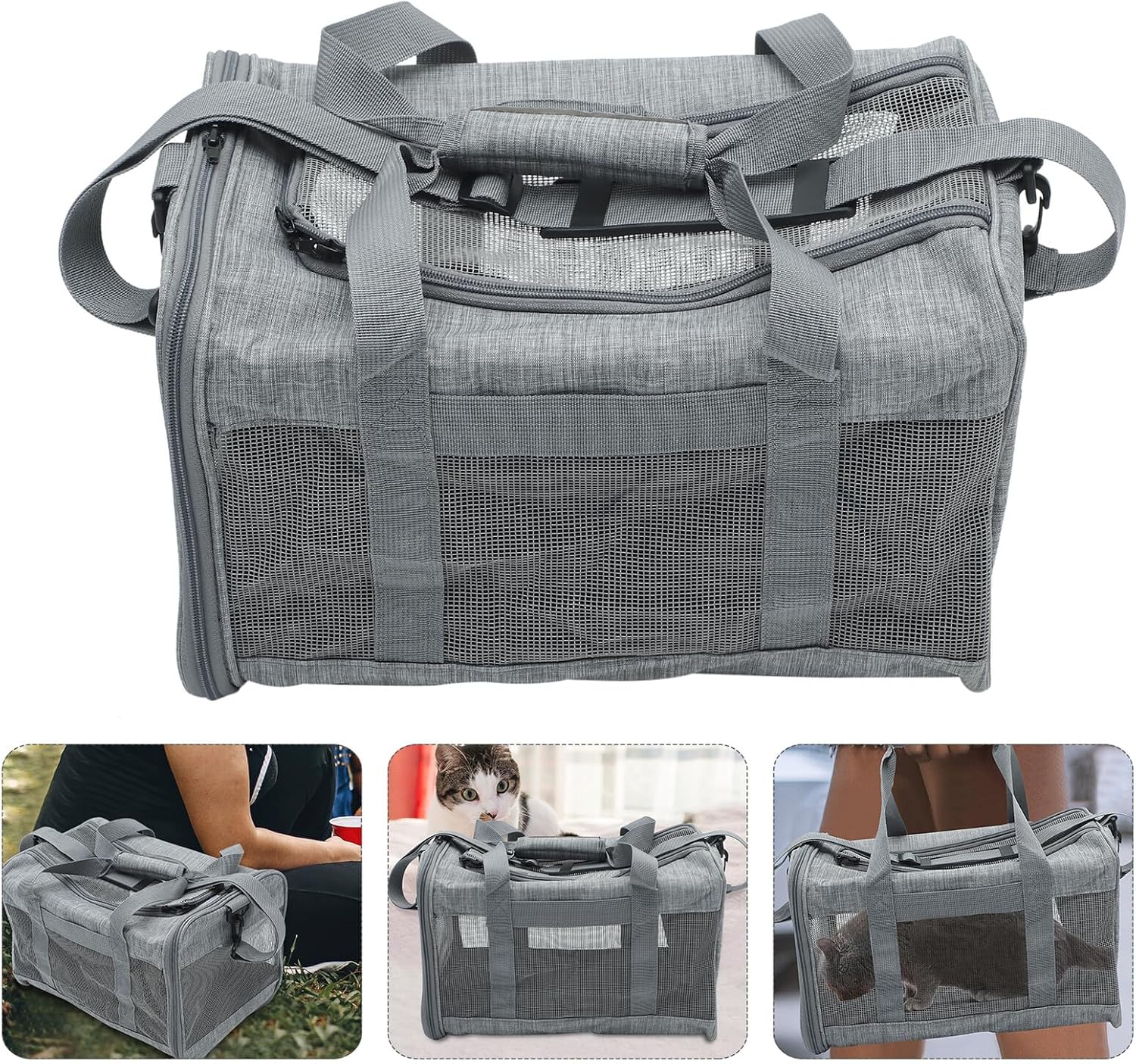 Breathable Animal Carrier Pouch Lightweight Portable Pet Carrier Bag for Cats and Kittens with Spacious Interior Easy to Clean Stylish Grey Handheld Travel Container