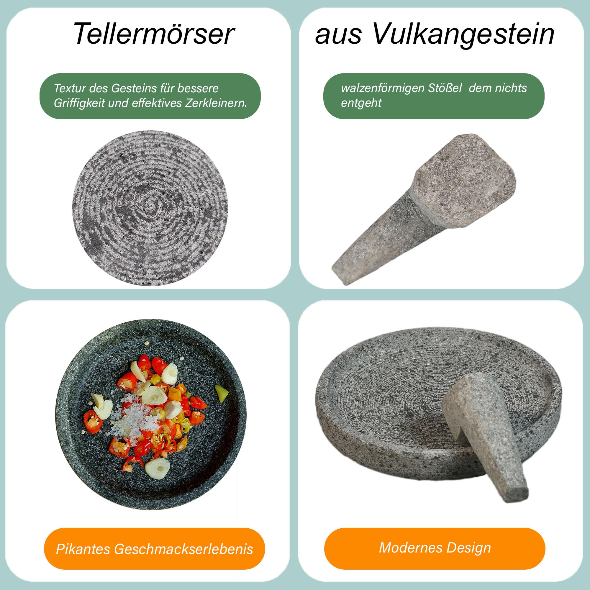 Cobek Mörser aus vulkanischem Gestein - Traditionelles Zerkleinern und Mahlen in modernem Design