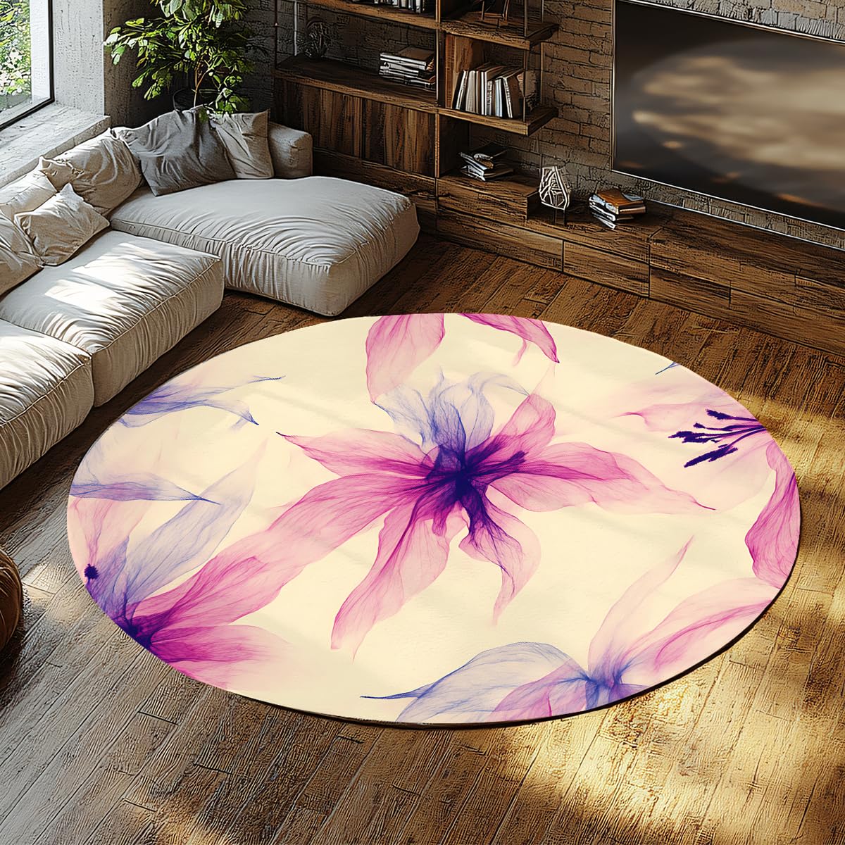 Tapis ronds lavables de grande taille motif floral haut de gamme