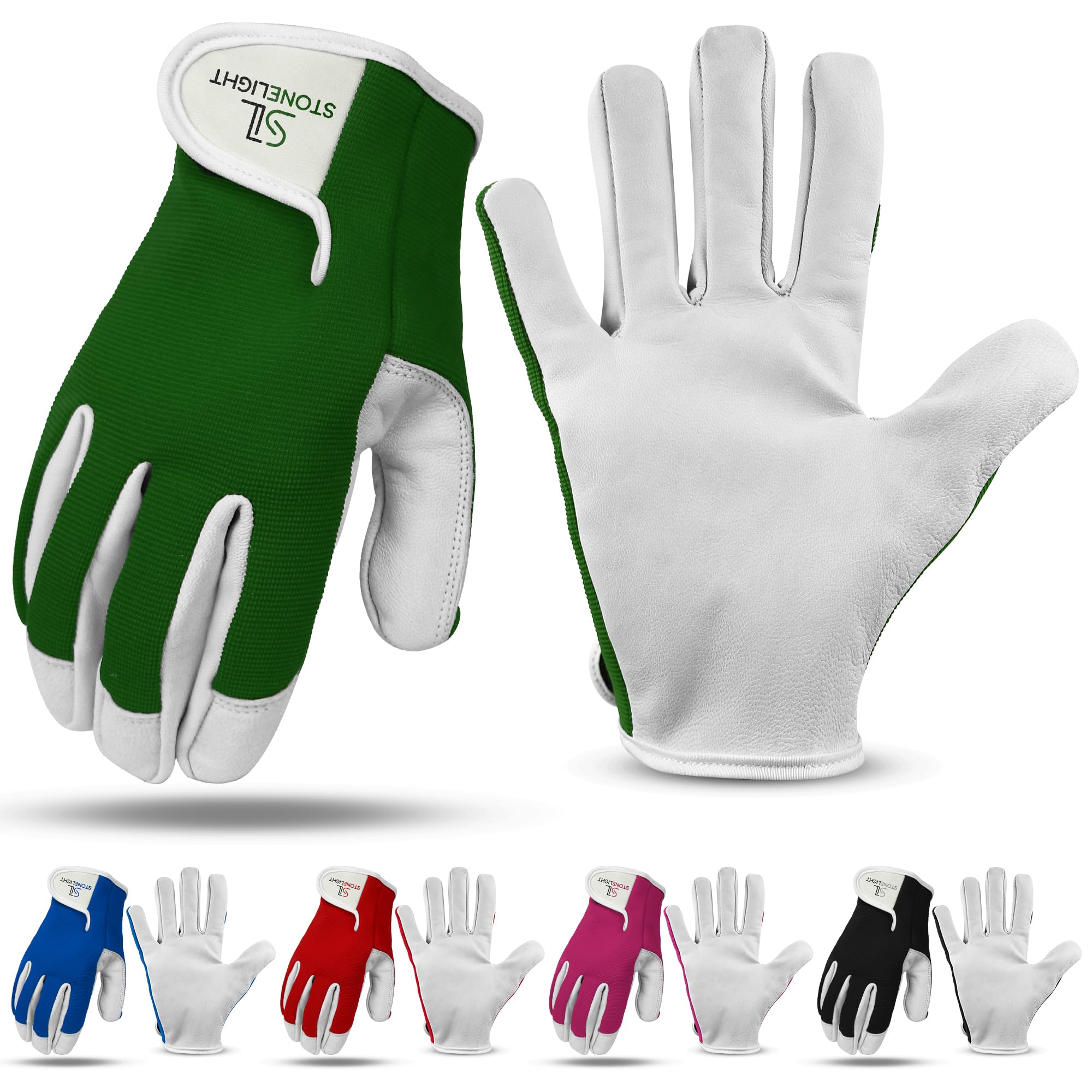 STONELIGHT Unisex Gardening Gloves Made with Leather & Spandex - Image 2