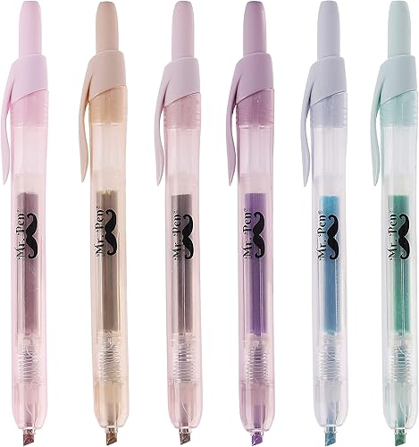 Mr. Pen - Resaltadores, paquete de 6, colores pastel, resaltadores retráctiles, marcadores retráctiles, resaltadores de clic, resaltadores