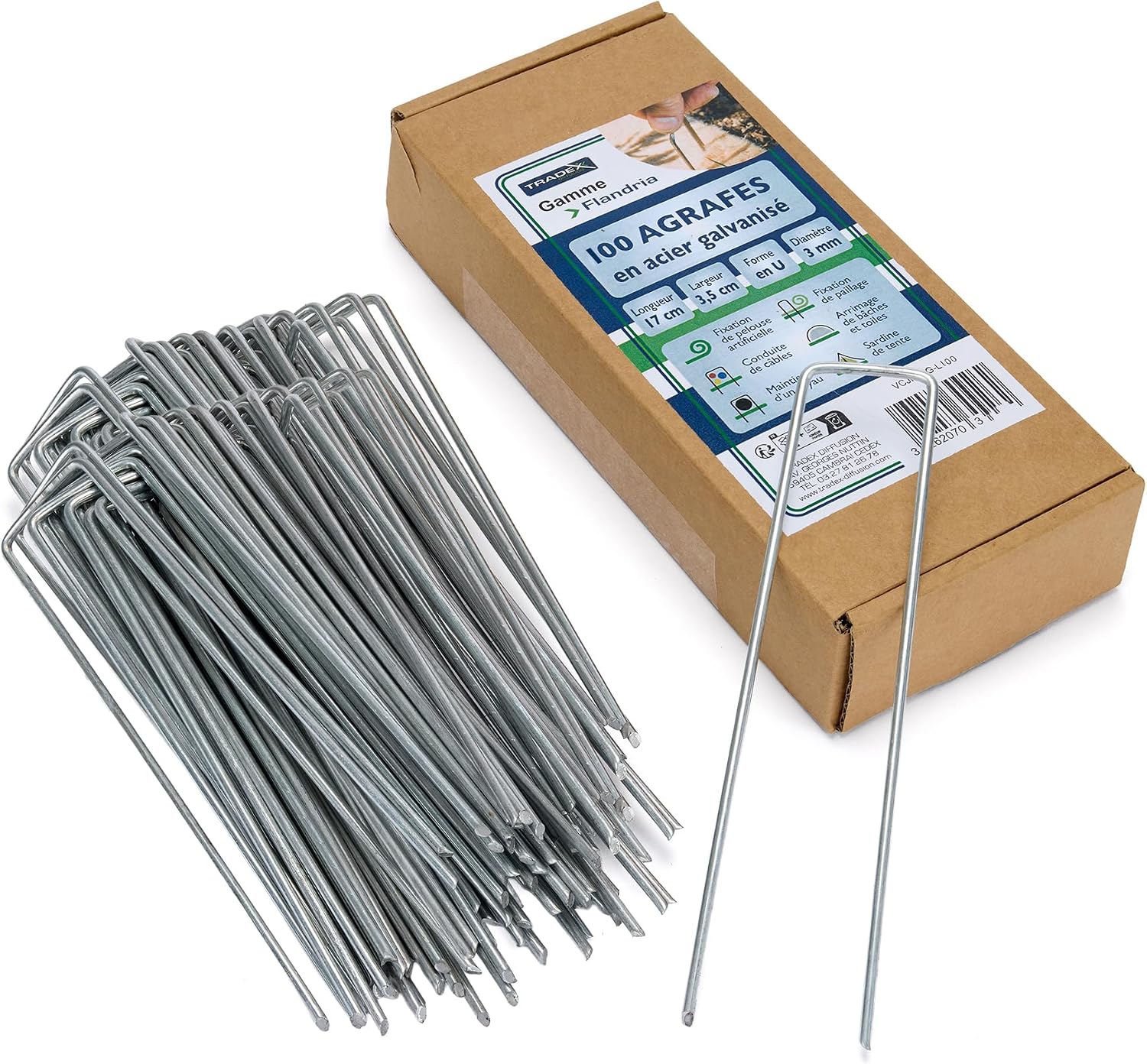 Piquets Flandria – 100 Unités Acier Galvanisé – Fixation Paillage & Gazon