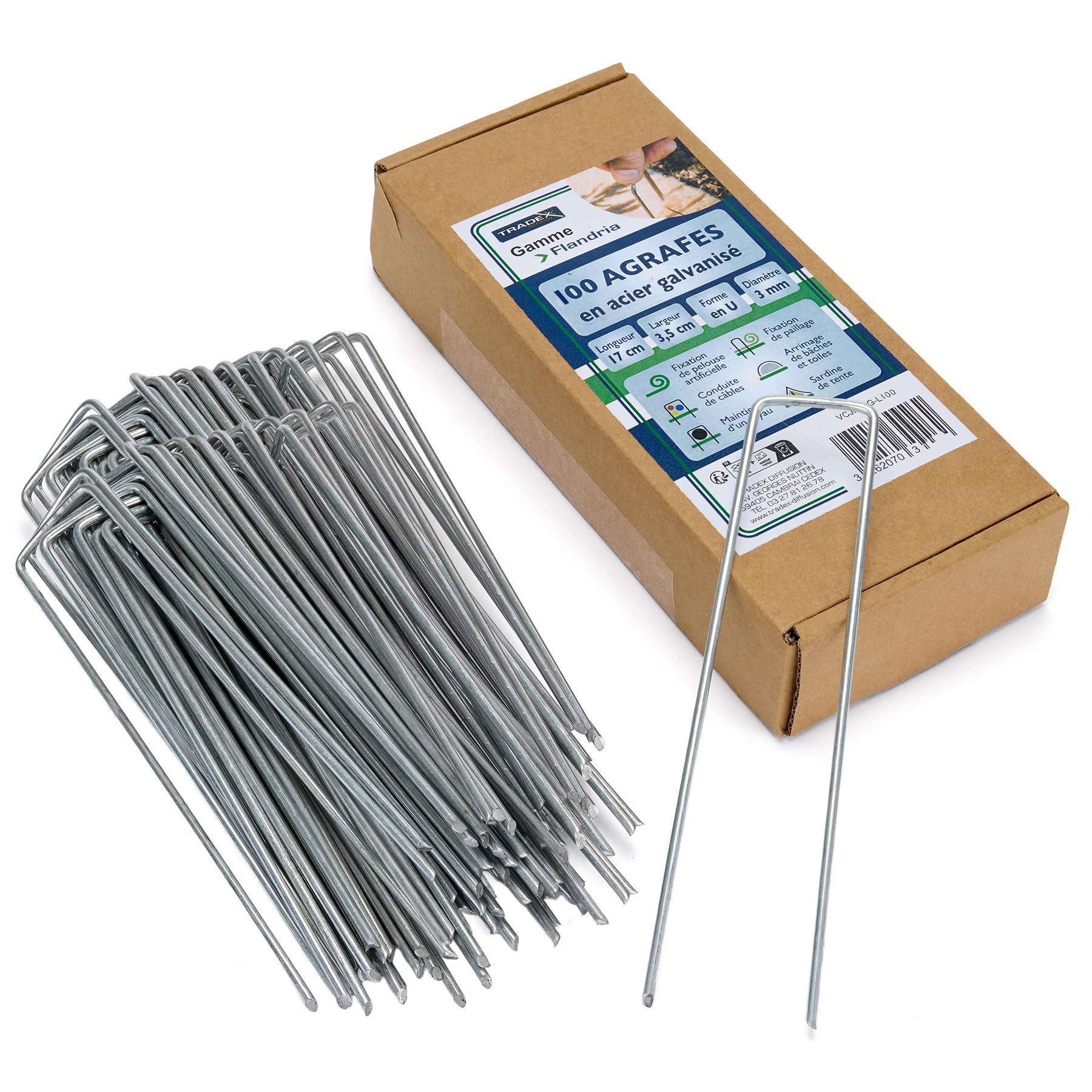 Flandria VCJN23G-L100 Heftklammern, verzinkt, Durchmesser 3 mm, Länge 17 cm, 100 Stück