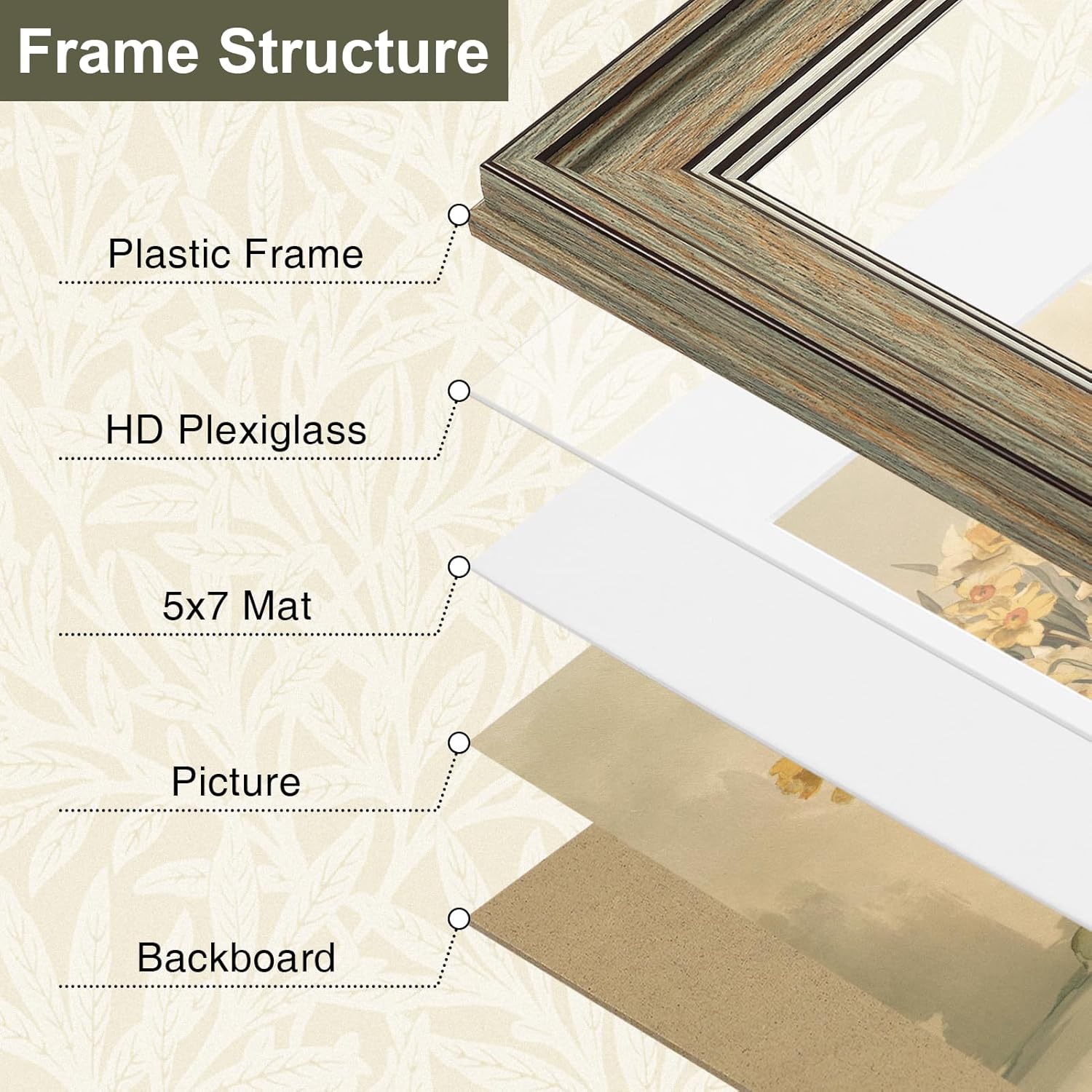 Vittanly 8x10 Picture Frame Set of 4, Vintage Photo Frame for Wall or Tabletop, Display 5x7 Pictures with Mat or 8x10 without Mat, Rustic Farmhouse Home Decor, Multicolour