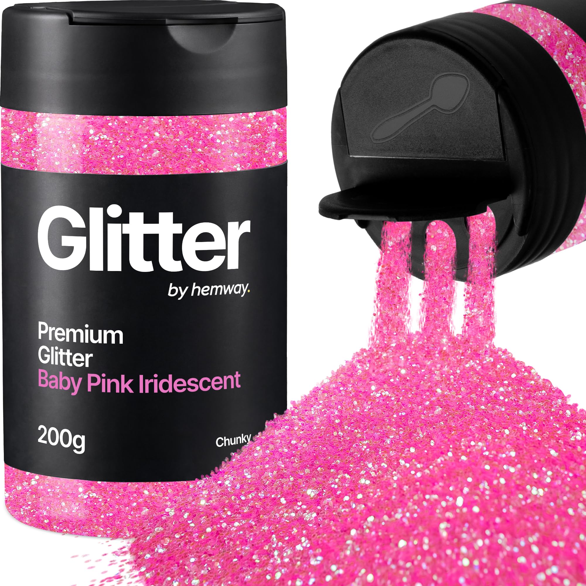 Hemway Baby Pink Iridescent Glitter Shaker, 200g Chunky Glitter for Crafts Metallic Flake Sequins for Resin & Epoxy Crafts for Decorating, Halloween, Christmas, Nail, Face, Art