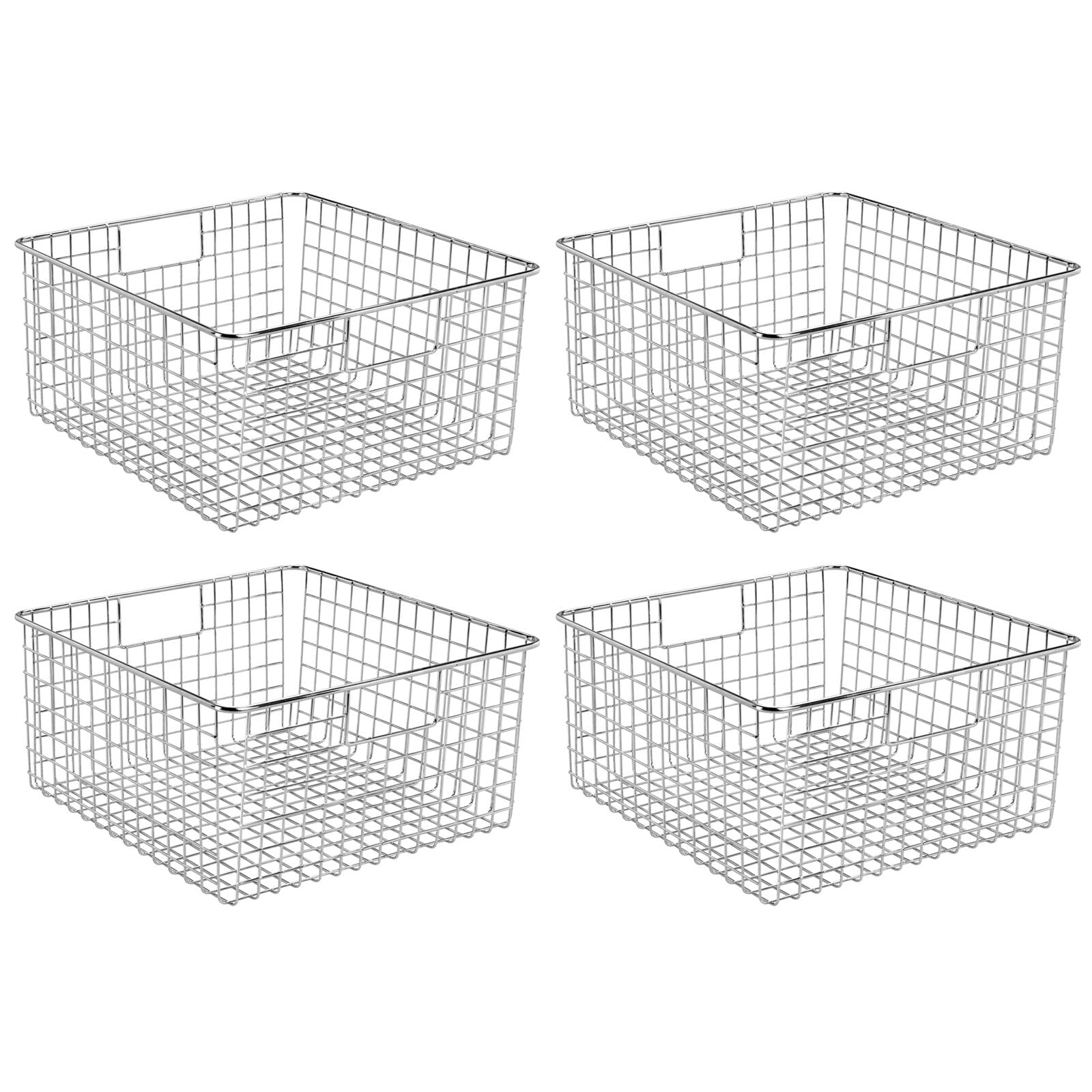mDesign Organizer scrivania per posta, carte e cancelleria – Cesta metallo per uffici, scuola, camere da letto, cucine, bagni, garage – Cesta portaoggetti con manici incorporati – Set da 4 – cromato