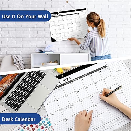 Miniatura 6 de Umriox Calendario de escritorio grande, calendario de escritorio de 18 meses, 22 x 17 pulgadas, desde enero de 2024 hasta junio de 2025, calendario