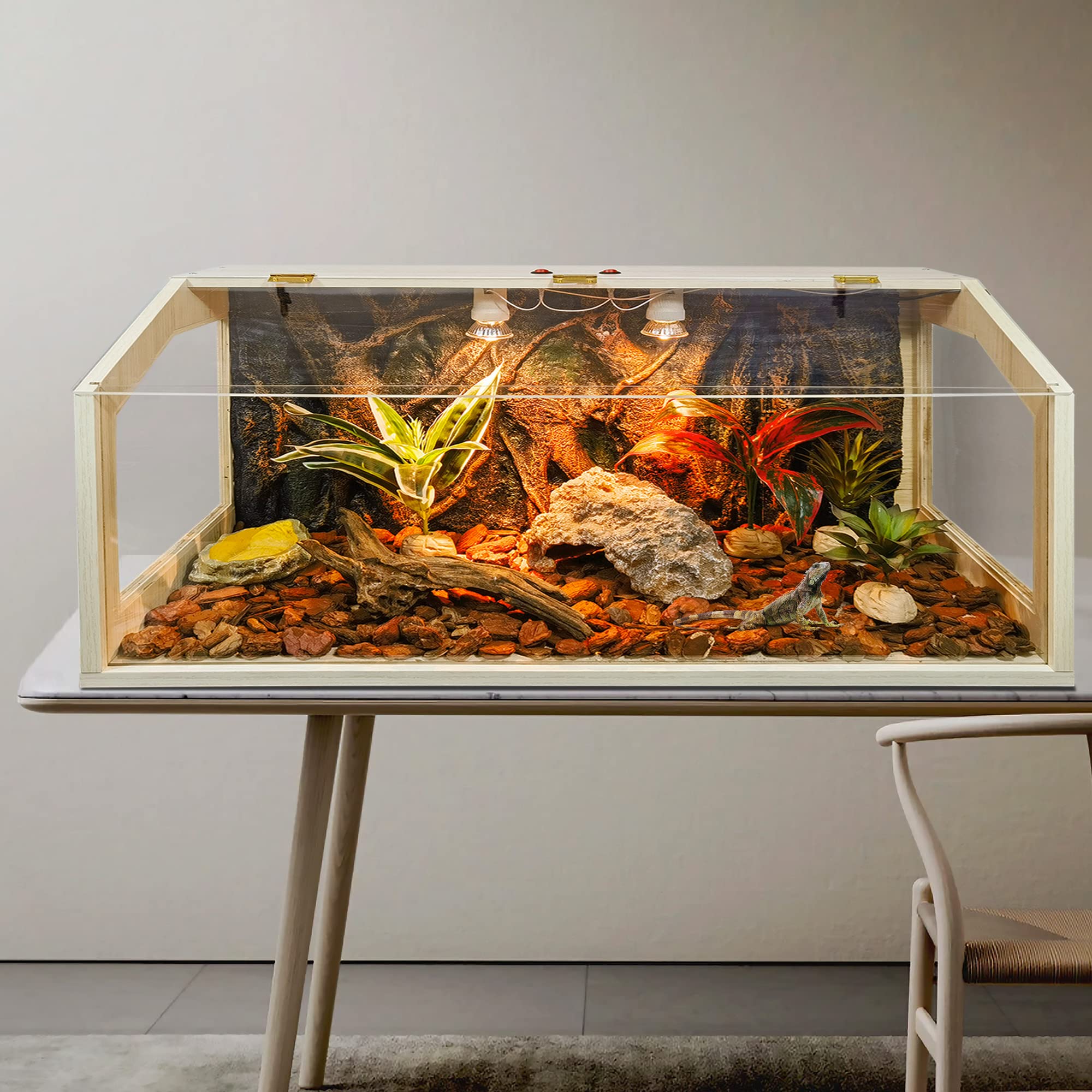 Photo 1 of 35 Gallon Reptile Terrarium, Newest Upgraded Bearded Dragon Tank, Lizard Tank, Built-in Lamp Fixture and Switch, Snake Tank, 40" x 16" x 16" 35 Gallon / 40" Wide Model B