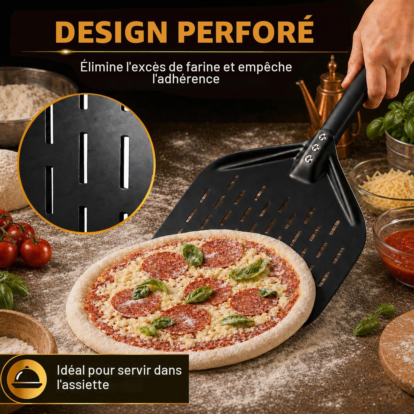 Lot de 2 pelles à pizza perforées en aluminium