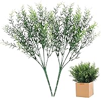 CUCUFA 2pcs 14 Inch Artificial Rosemary Stems - Realistic 7-Branch Faux Plastic Greenery, Low Maintenance Home Decor Plants