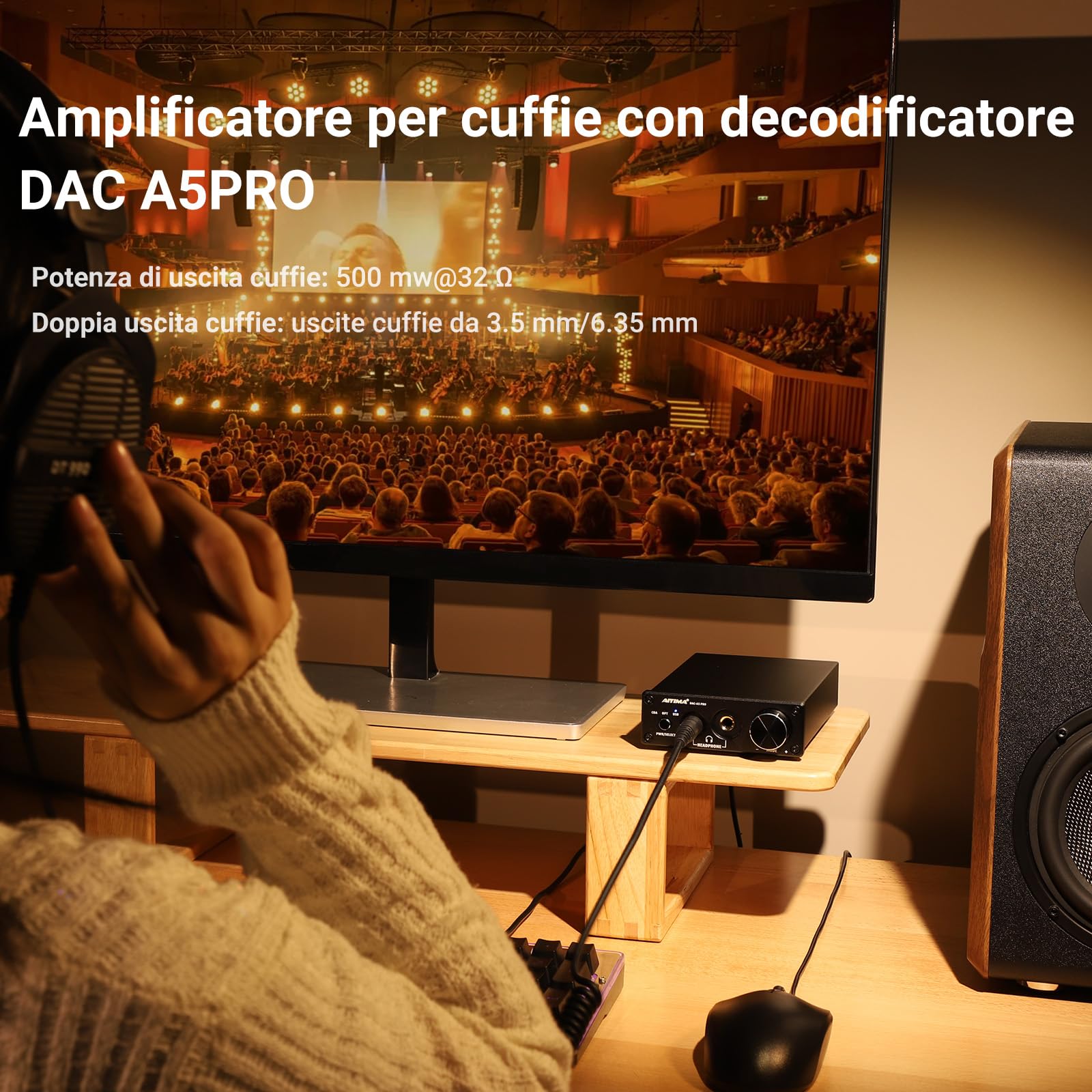 AIYIMA DAC A5 Pro Mini Amplificatore Per Cuffie HIFI USB DAC Decoder Audio 24BIT 192KHz Mini Stereo Decoder con DC12V
