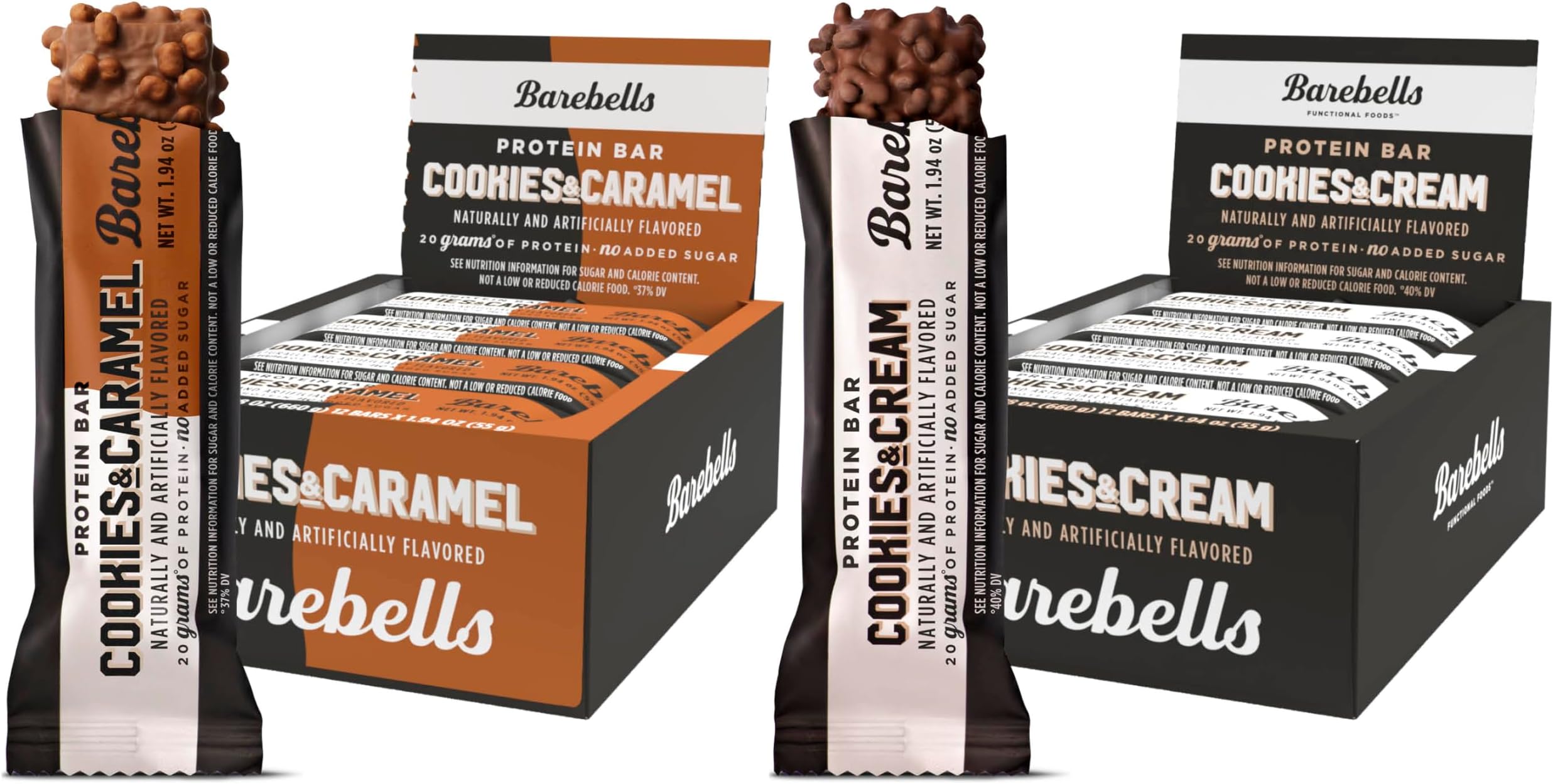 Cookies & Cream, Cookie & Caramel Bundle - 24 Count, 20g High Protein Treats - Chocolate Nutrition Bar with 1g Total Sugars - On-The-Go Breakfast or Post-Workout