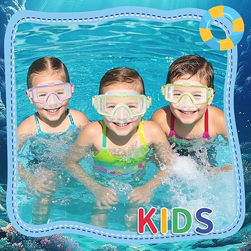 Miniatura 6 de Gafas de natación para niños con cubierta para la nariz, gafas de natación antivaho de dos colores para 6-14, máscara de buceo de esnórquel para