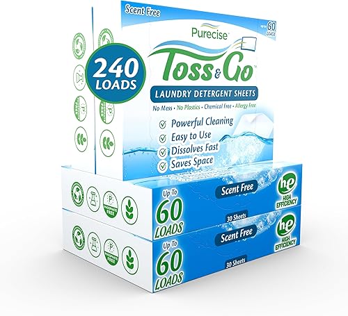 LAUNDRY DETERGENTE SHEETS Fresh Meadow - Sábanas de lavandería ecológicas, sin alergias y biodegradables hasta 240 cargas (sin perfume, 120 hojas)