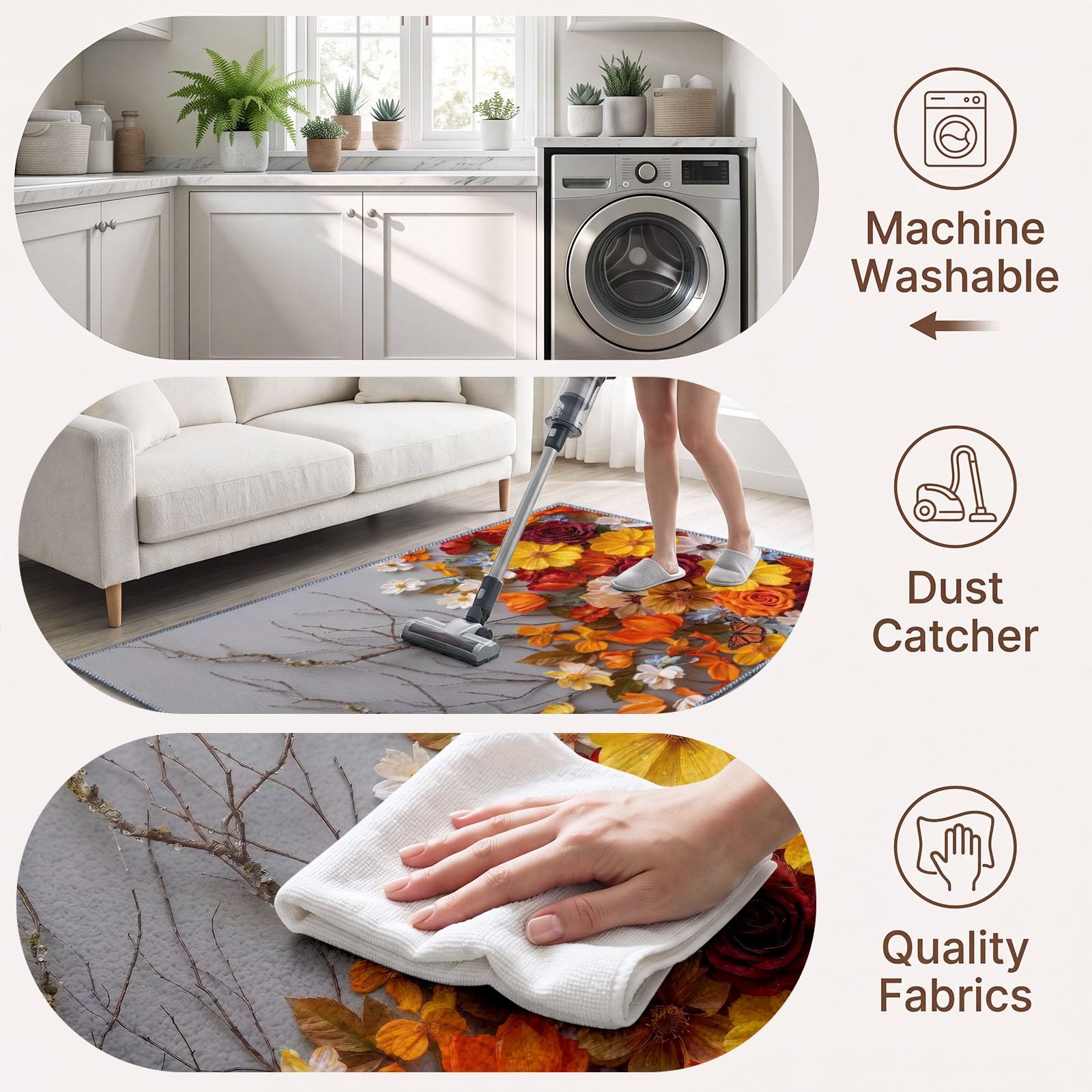 Generisch Alfombra con diseño de margaritas y tulipanes, lavable a máquina, para salón, 80 x 150 cm, diseño floral, suave pelo corto, parte trasera antideslizante, fácil de limpiar, para dormitorio y