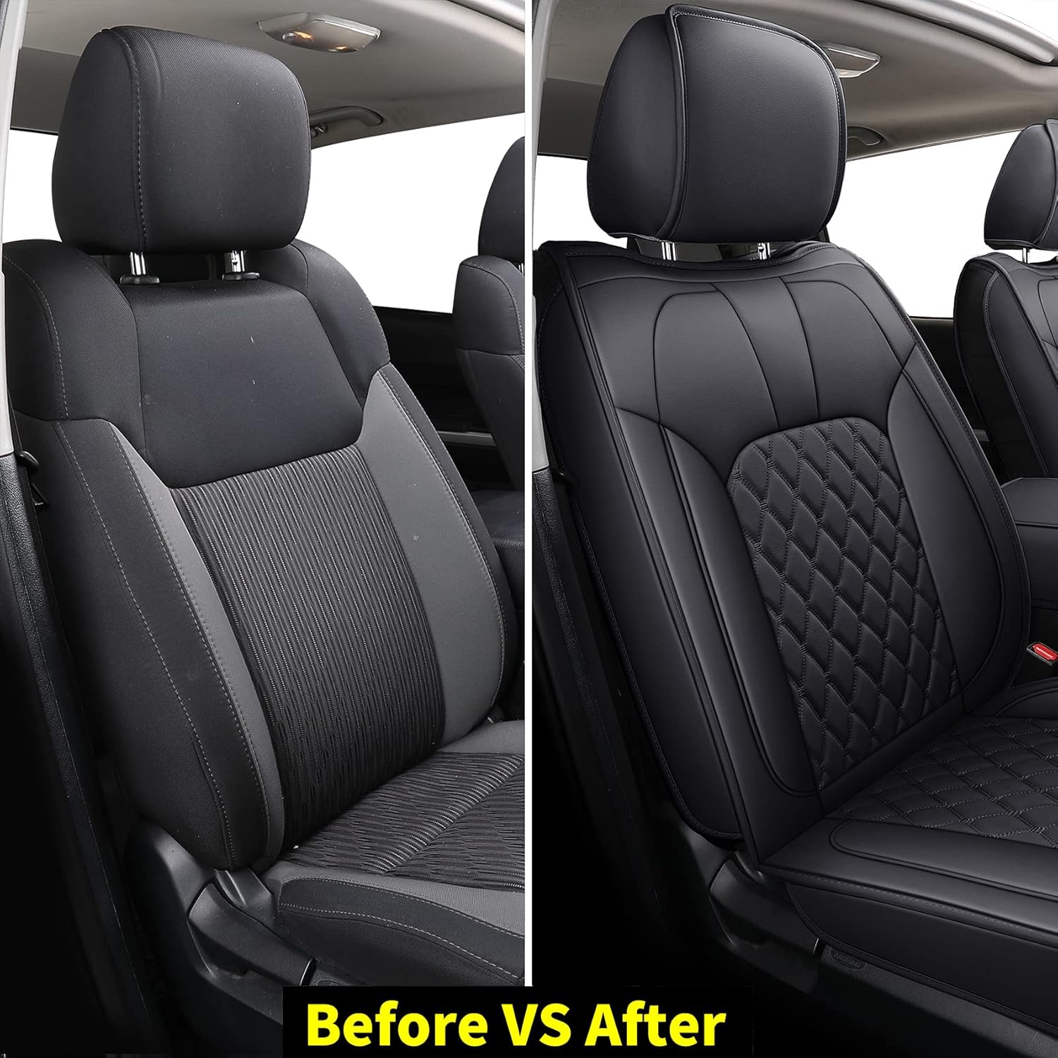 LUCKYMAN CLUB 2007-2021 Tundra Pickup Trucks Car Seat Covers X05-T3 Front-only, Fit SR5 SR Platinum TRD PRO Trims Crew/Crewmax/Extended/Double/Regular Cab with Water Proof Faux Leather (Black Front)