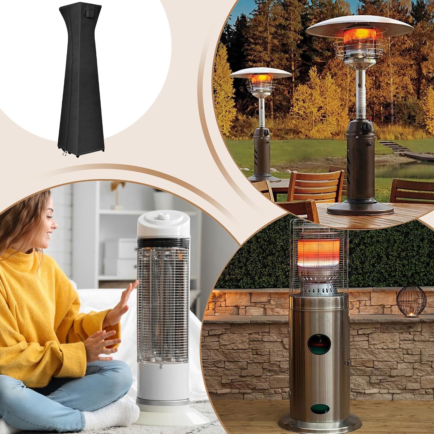 Outdoor Patio Heater Cover - with Zipper Waterproof UV-Resistant Dust-proof Outdoor Protector - Stand Up Pyramid Heater Cover | for Lawn Backyard Garden Yard Tan