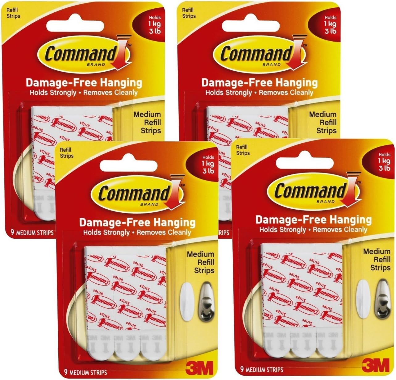 Command Medium Mounting Refill Strips, 9-Strip , Pack of 4
