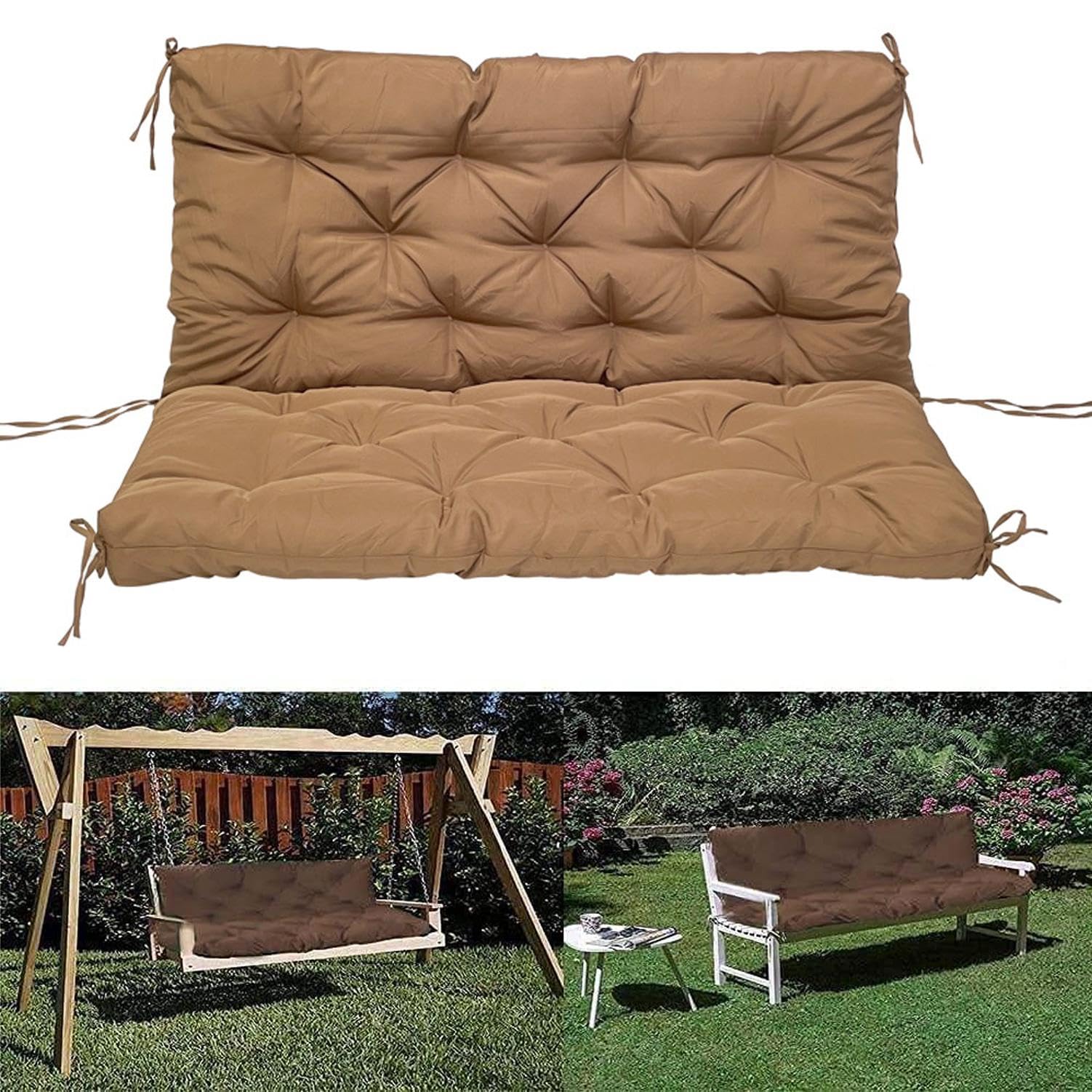 Sangles de balancelle imperméables pour terrasse - Pour banc de jardin - Attaches de dossier incluses, parfaites pour le porche et le jardin - Café 150 x 100 cm