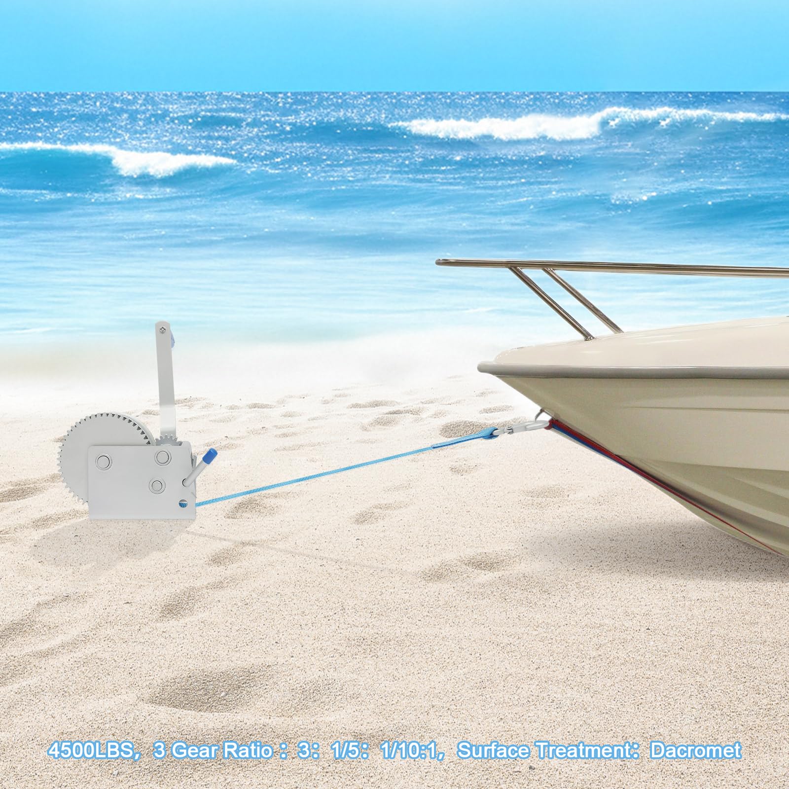 Cabrestante de mano con correa manivela manivela transmisión soporte 2041.17 kg fuerza de tracción 7.5 m cinta manual para remolque barco agricultura y salvamento todoterreno