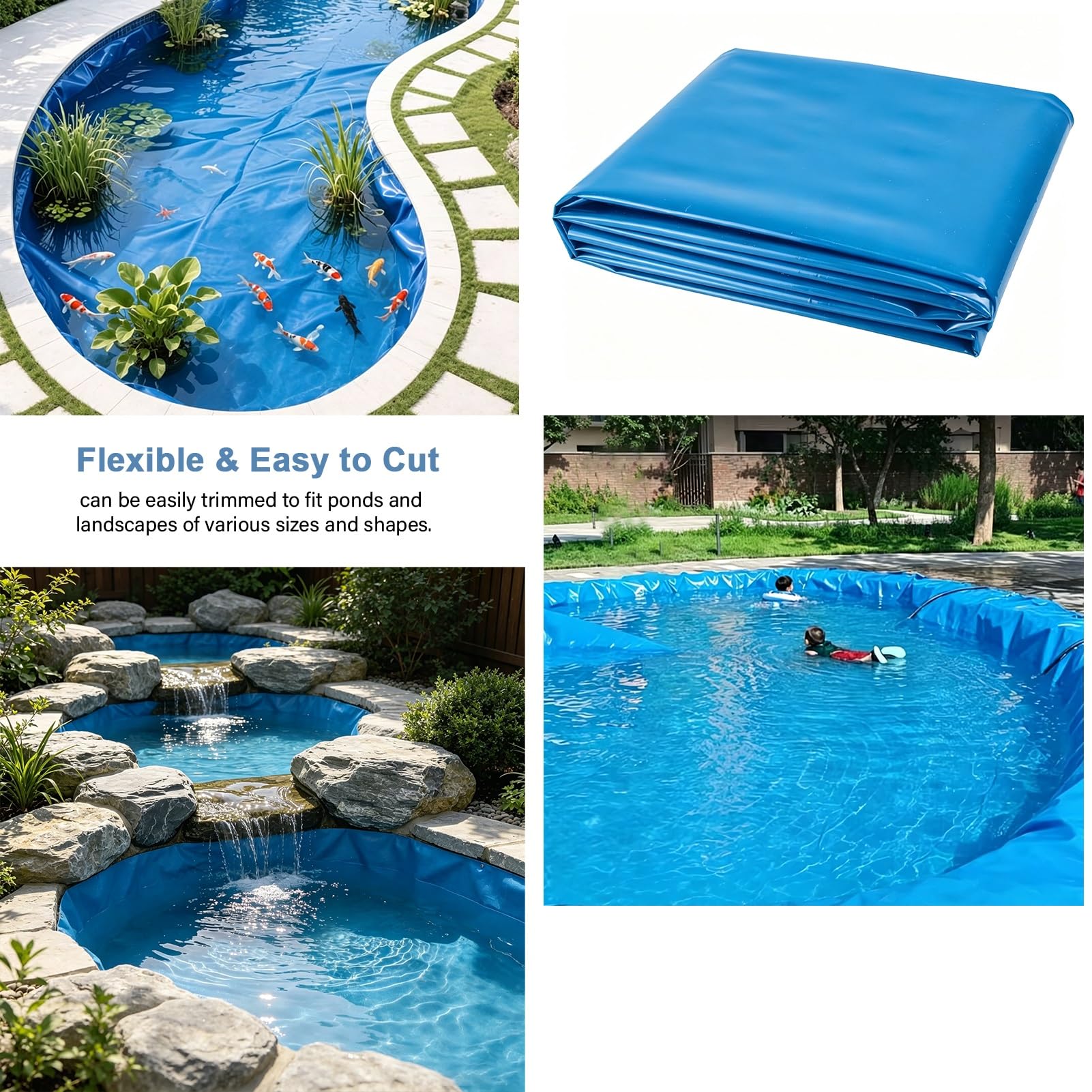 MARXAN Telo Preformato per laghetto da 0,12 mm, Flessibile e Impermeabile, per laghetti per Pesci Koi, Acqua all'aperto, con Membrana Durevole per laghetto - 4x6m 7x8m 8x10m 10x12m(6x6m)