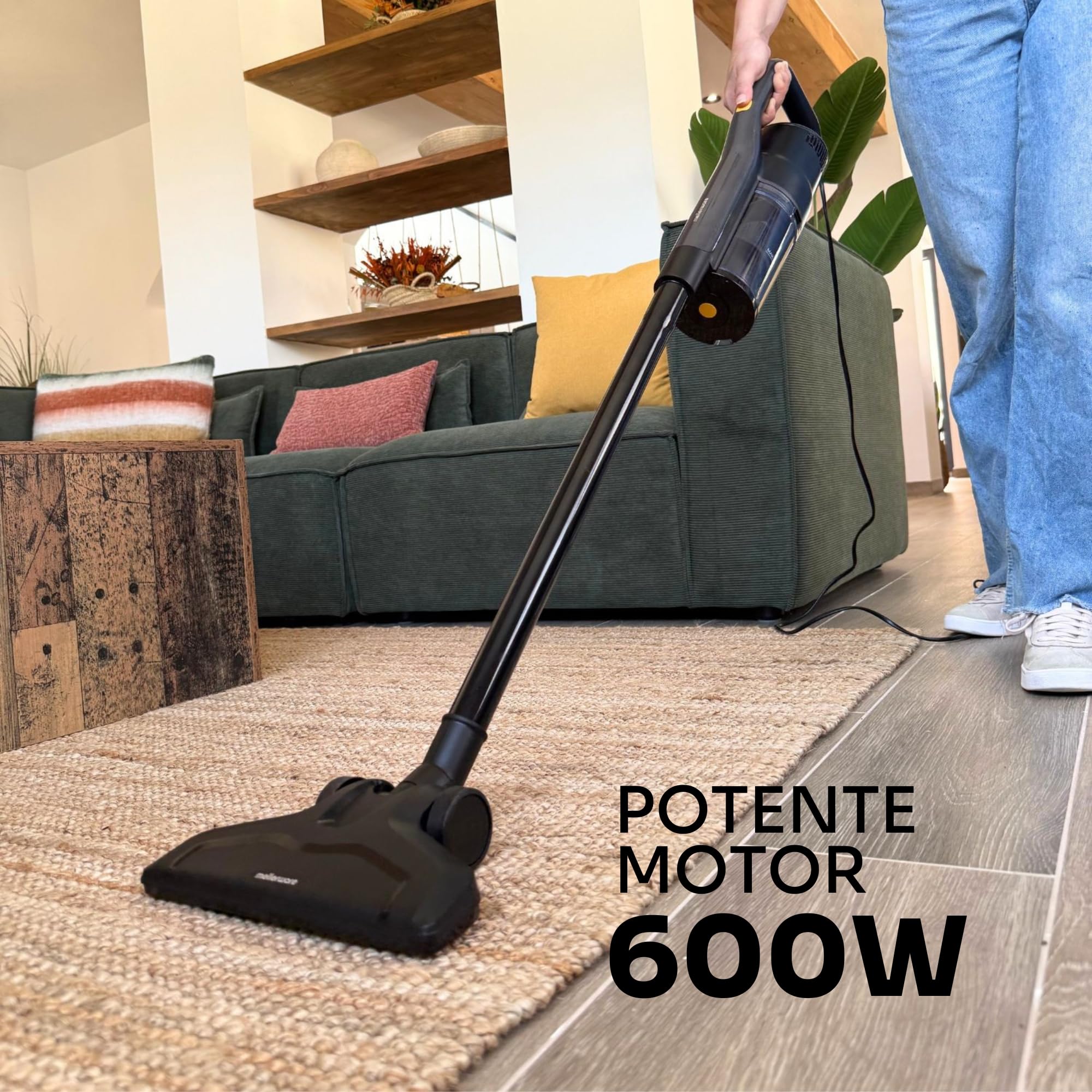 Mellerware - Aspirador Escoba Cleany 600W | Potencia de Principio a Fin | Boquilla 2 en 1 | con Cable | Elimina Polvo, Pelos y Suciedad | Ligero y Fácil de Mover
