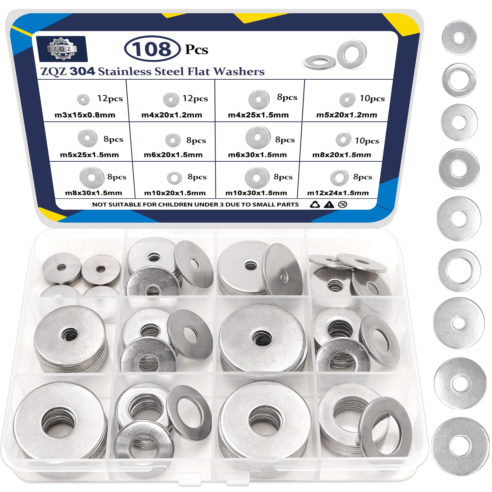 Stainless Steel Flat Washer Kit - 290 Pcs -12