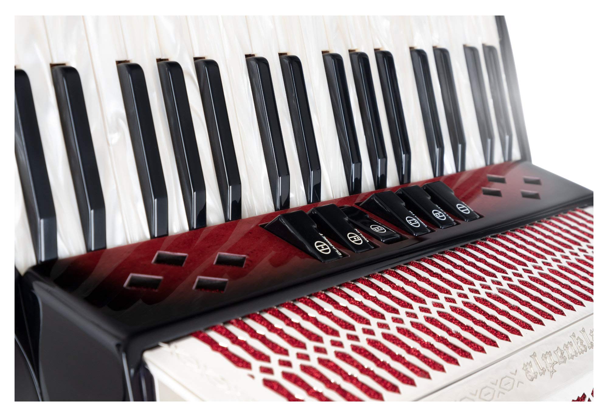 Alpenklang Pro Akkordeon III 72 M Shadow Red - 34 Diskant-Tasten- 6 Diskant-Register - 3-chörig im Diskant - 4-chöriger Standard-Bass - inkl. Musette Register - inkl. Koffer & Riemen