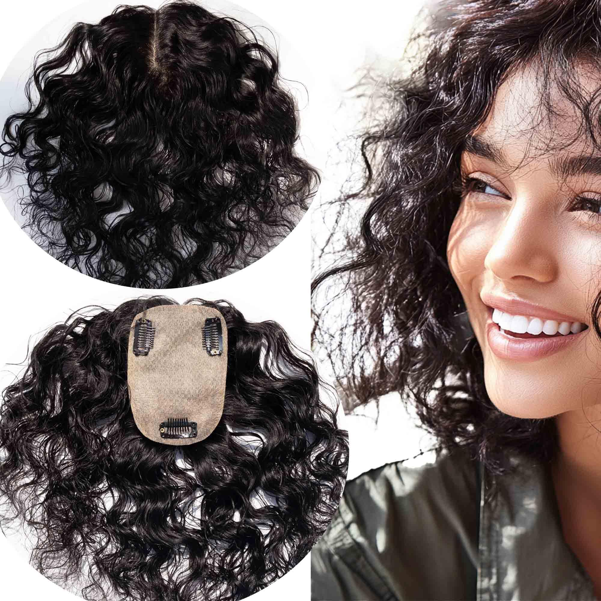 12 Inch Human Hair Topper with Simulation Silk Base for Thinning Hair Real Human Hair Topper for Thinning Hair Women - Natural  main image 2