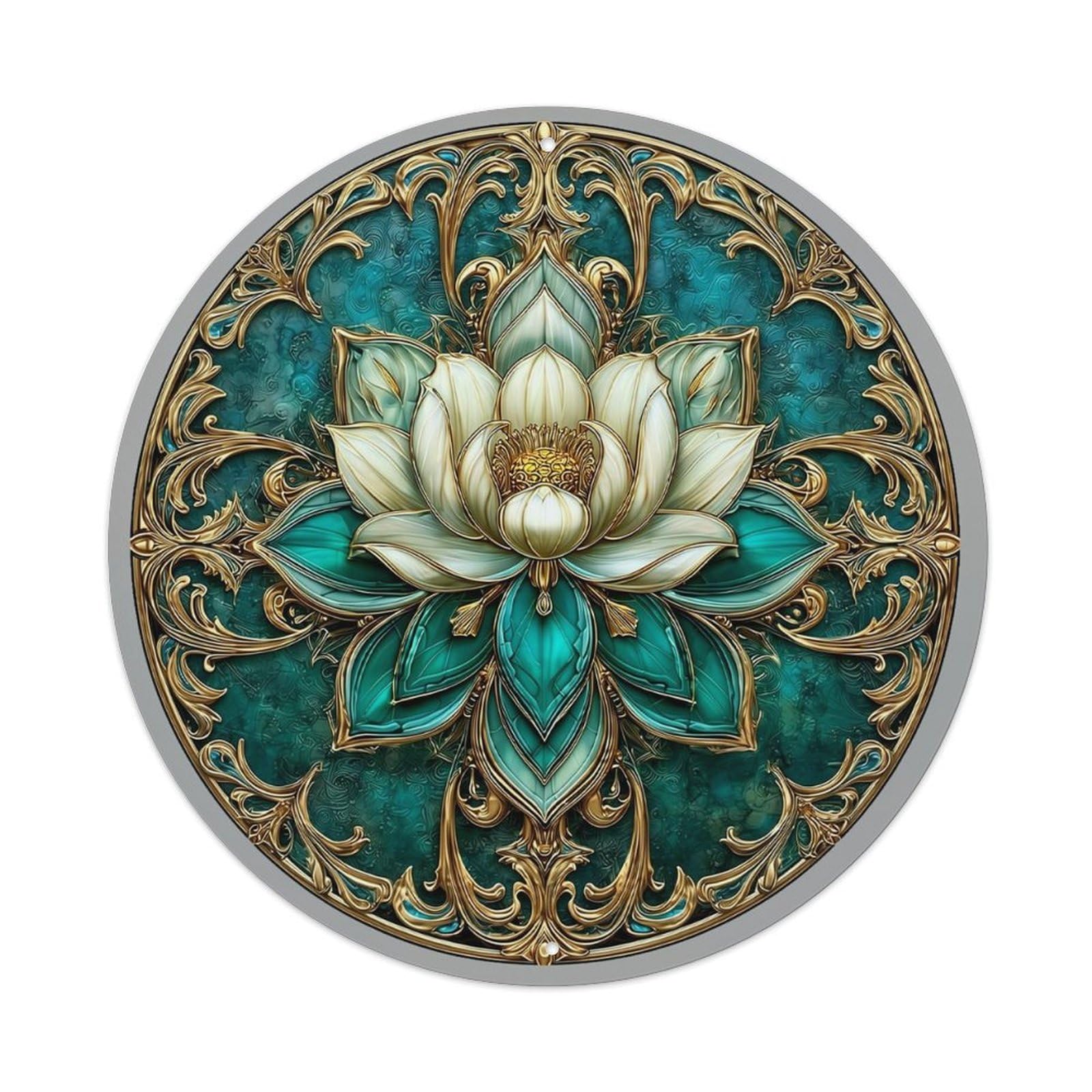 Ornate Gold Lotus Mandala Design Retro Metal Tin Sign, Vintage Metal Poster for home, Gaming Room, Studio Workshop,Bar,Garage Wall Art Decor 8x8 inch