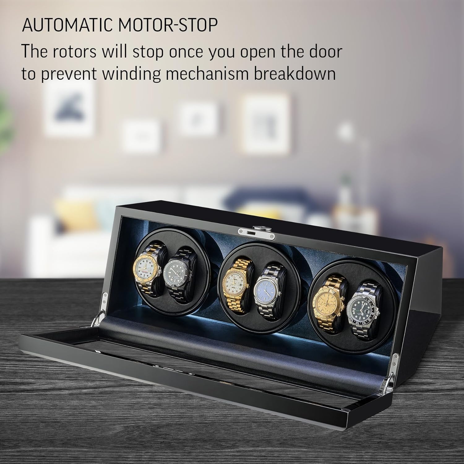 TIMECUBE Watch Winder for 6 Automatic Watches with LED Light and 15 Winding Programs