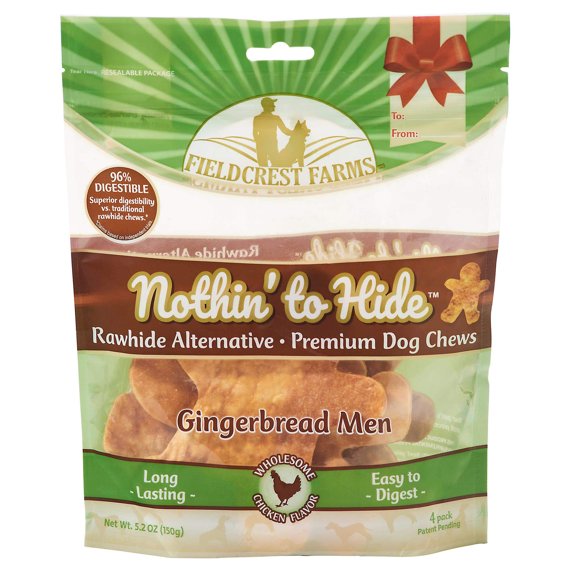 Fieldcrest FarmsNothin' to Hide Holiday Gingerbread Men Chicken Flavor Chew Dog Treats, 5.2 oz., Count of 4