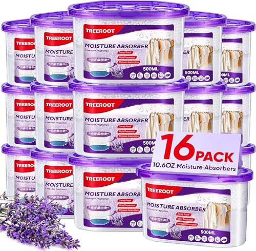 Paquete de 16 absorbentes de humedad, cubo absorbente de humedad de 10.5 onzas, absorbentes de humedad para armario, cubo deshumidificador para