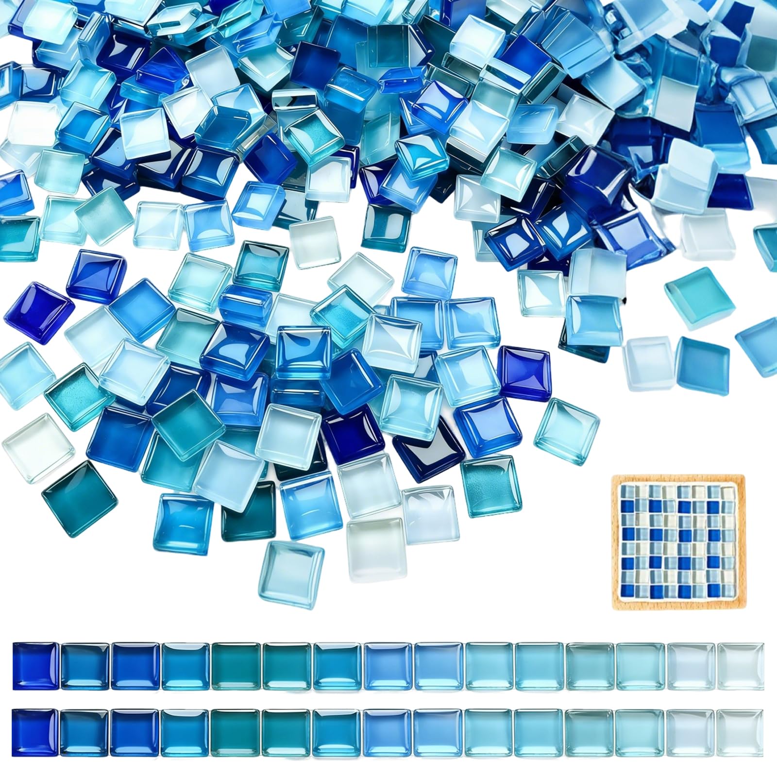 FENGCHUANG 1 kg Crystal Mosaic Tiles Mosaic Tiles Arts and Crafts About 1100 Pieces Suitable for DIY Crafts Plates Floor Tiles Vases Cups and Home Decorations (0.4x0.4 inch,Mixed Blue)