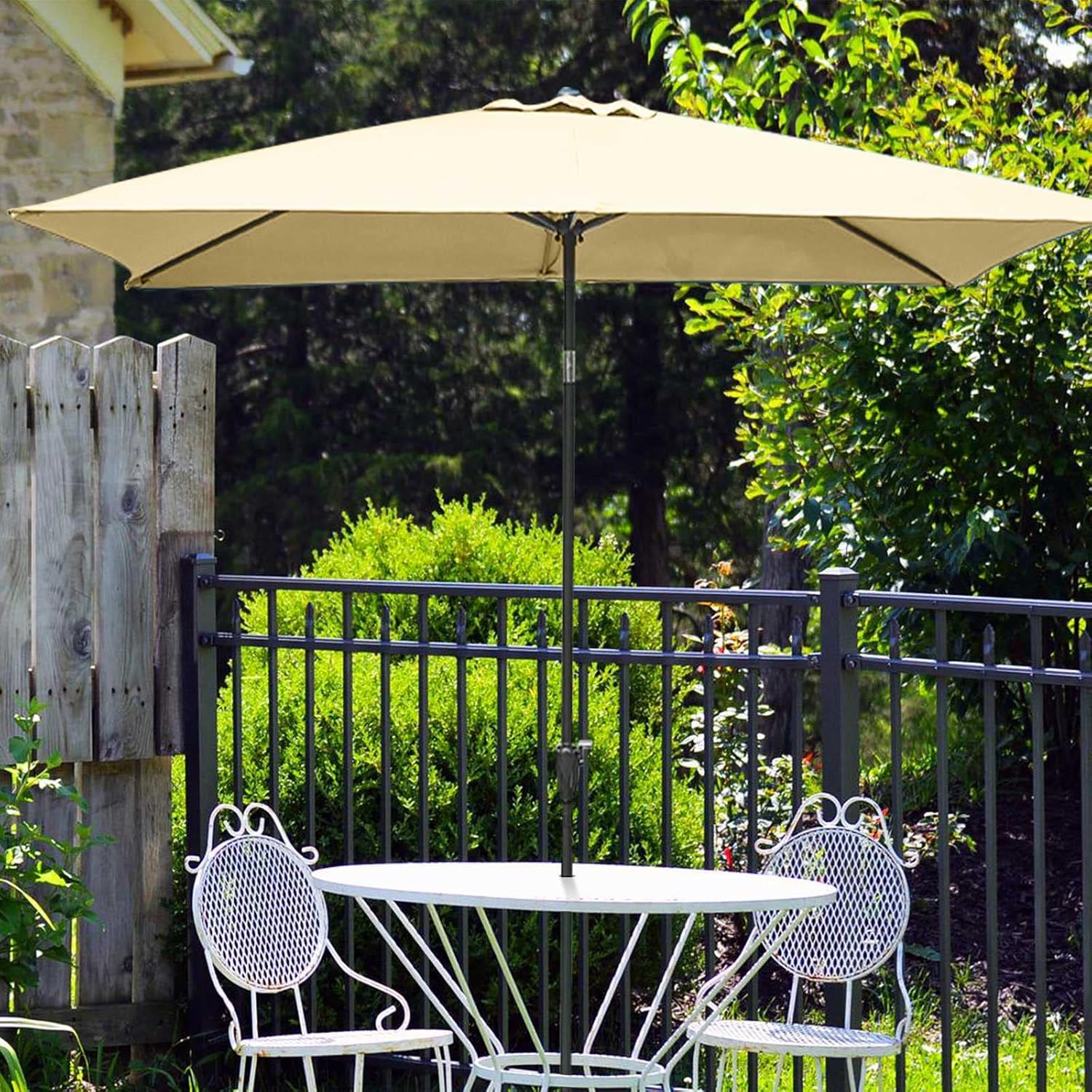 Parasol,Rectangular Patio Umbrella Outdoor Table Market Center Umbrellas with Push Button Tilt for Garden, Lawn & Pool