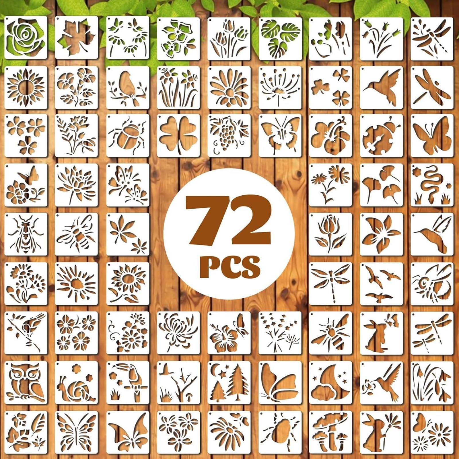 72 Pcs Stencils for Crafts Reusable, Flower Stencils for Painting, Animal and Leaf Stencil Set for Wall, Journal, Drawing
