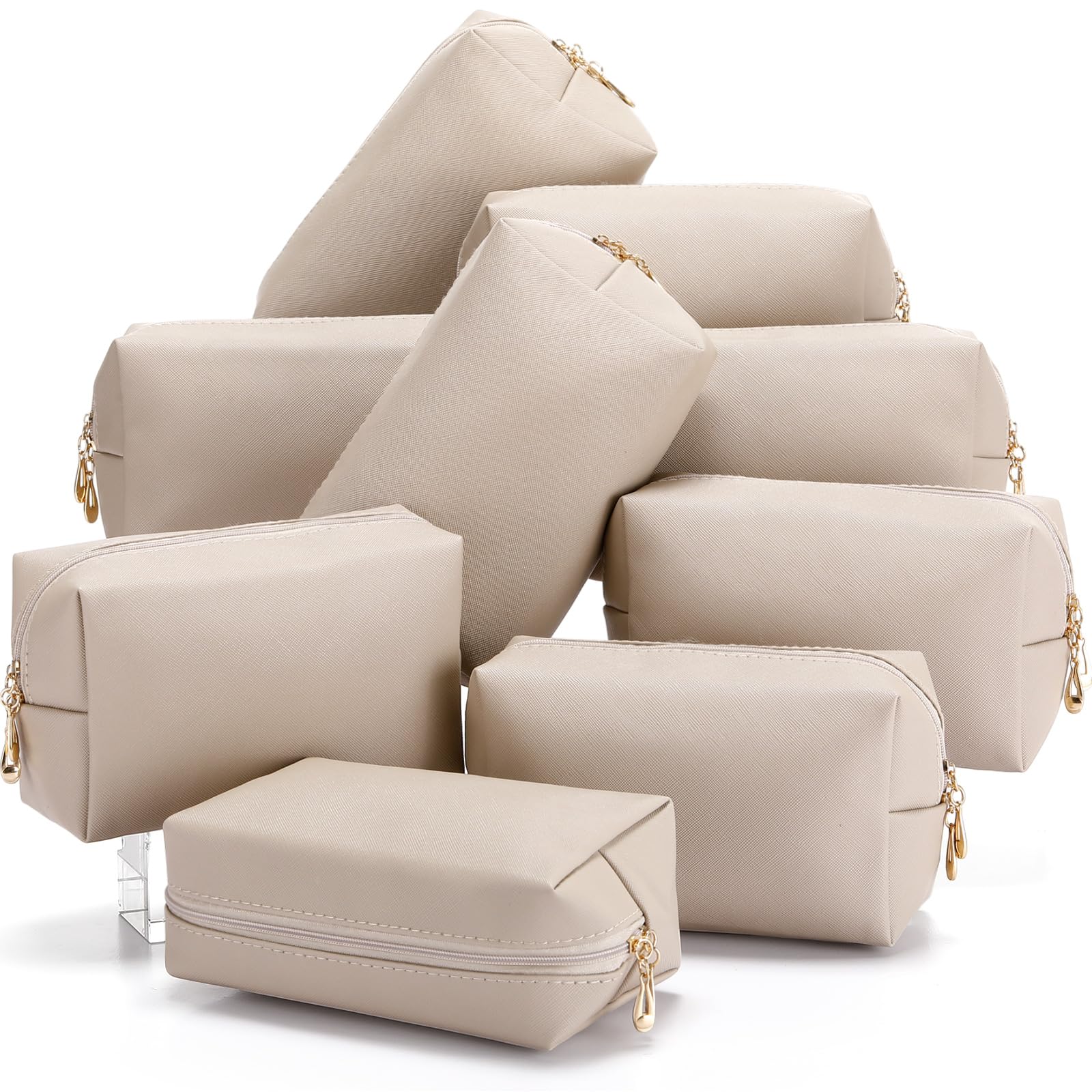 Sanwuta 9 Pcs Makeup Bags Bulk PU Double Zippers Cosmetic Bag Makeup Toiletry Small Pouch Portable Travel Organizers
