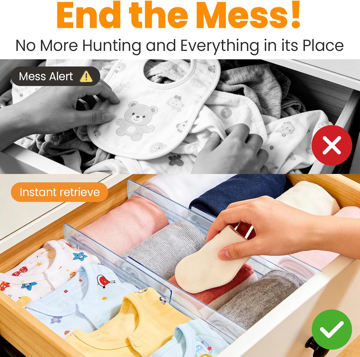 4 Pack Drawer Dividers for Clothes, 4" High 10.6"-16.9" Drawer Divider Adjustable Expandable Dresser Drawer Organizer, Clear Dresser Separators for Clothes, Underwear, Baby Clothes,Cosmetic,Toiletries