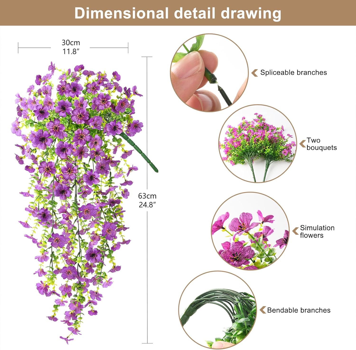 ZFProcess Artificial Hanging Flowers Plants for Outdoor Spring Summer Decoration, 2PCS Faux Silk Daisy UV Resistant Look Real for Outside Home Indoor Planter Porch Garden Yard Decor(Purple)