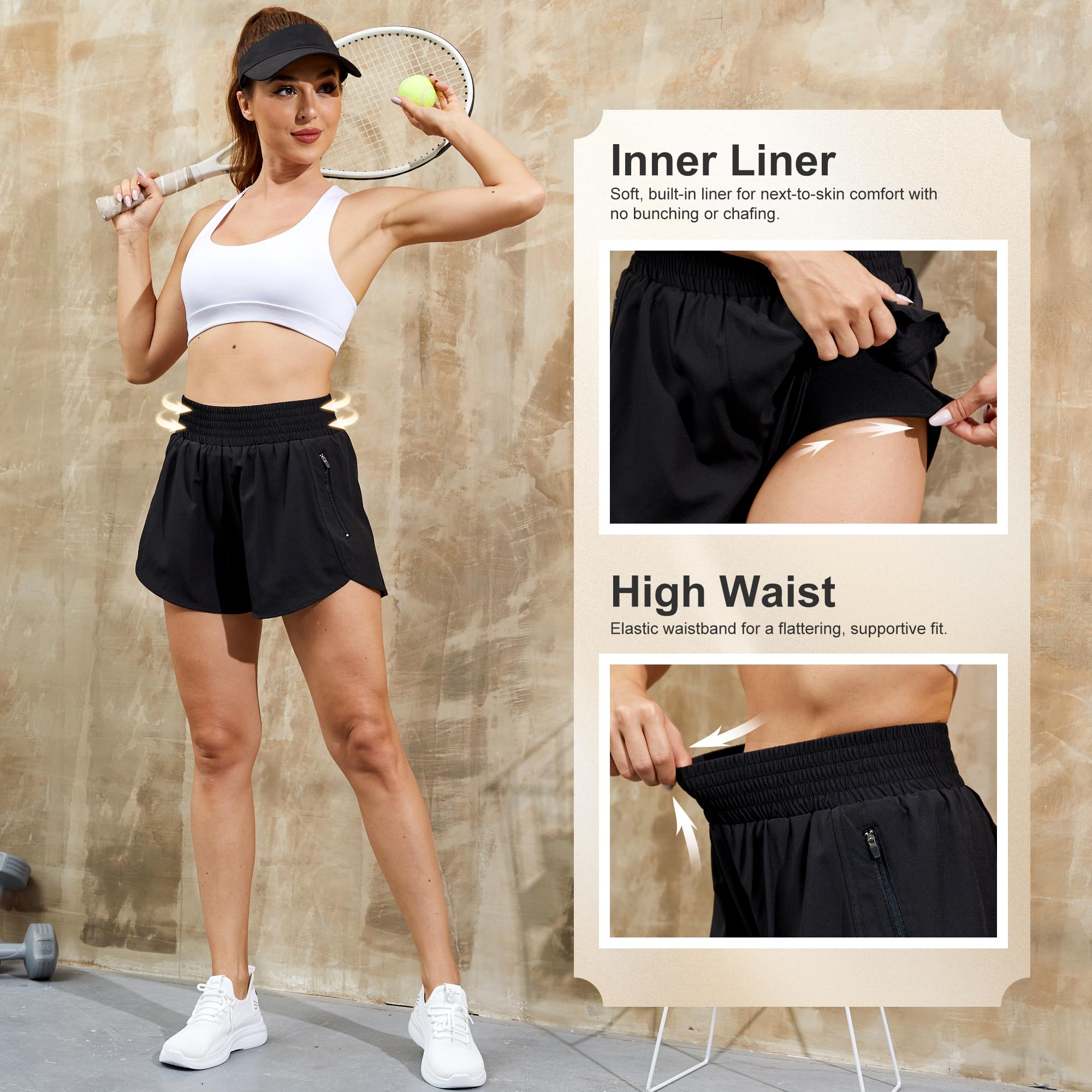CE' CERDR Sportliche Workout-Shorts für Damen, hohe Taille, elastische Laufshorts mit Taschen, für Fitnessstudio, Freizeit