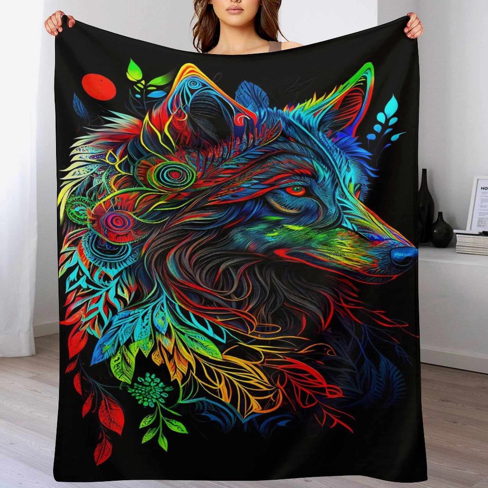 Couverture loup flanelle chaude grand plaid lit canapé voyage 150x200cm
