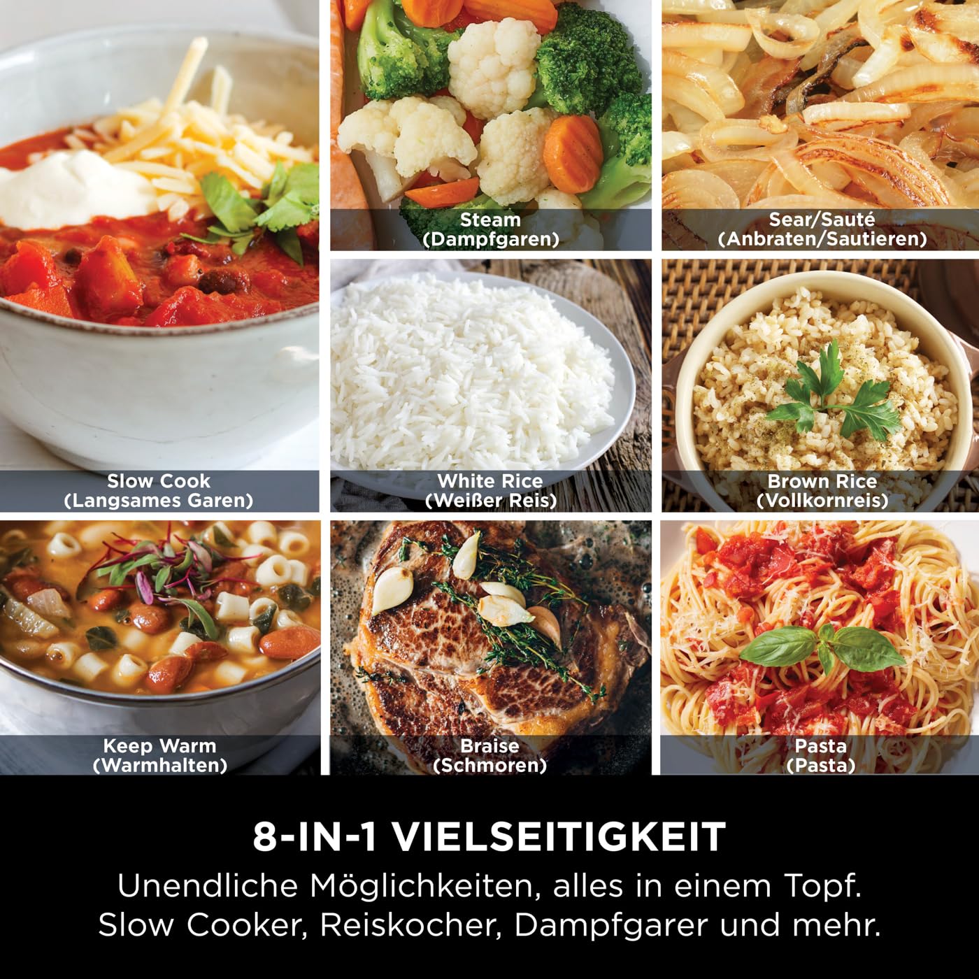 Ninja Foodi PossibleCooker, 6L Digitaler Multikocher & Schongarer mit Topf, und Reiskocher, vielseitige 8-in-1-Funktionen, Dampfeinsatz, Löffel &Glasdeckel, Anbraten, Backen, nachtblau, MC1101EU