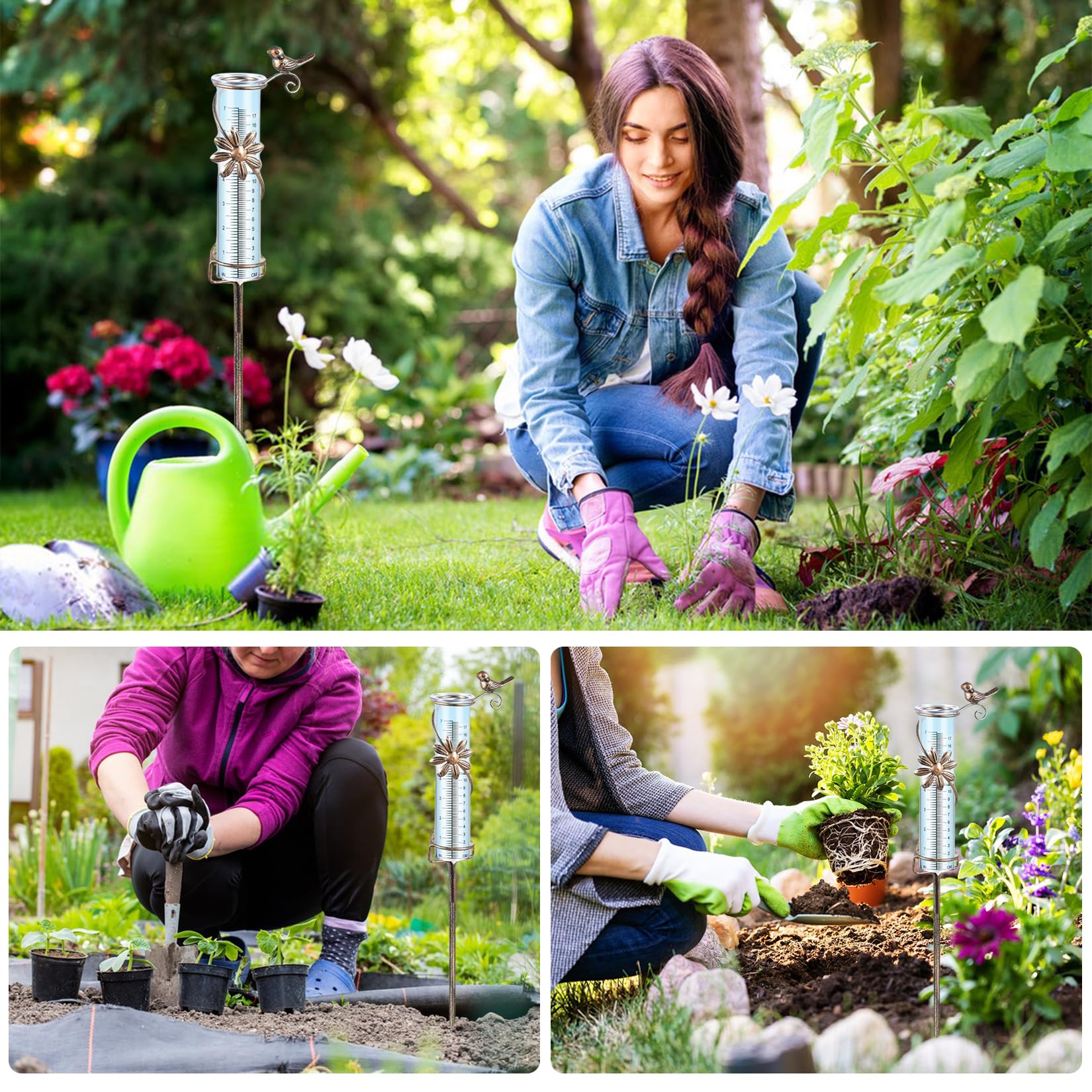 Gartenstecker Regenmesser mit inklusive Skala für genaue Niederschlagsmessung für Hof Deck Rasen Landschaft und Gartenzubehör