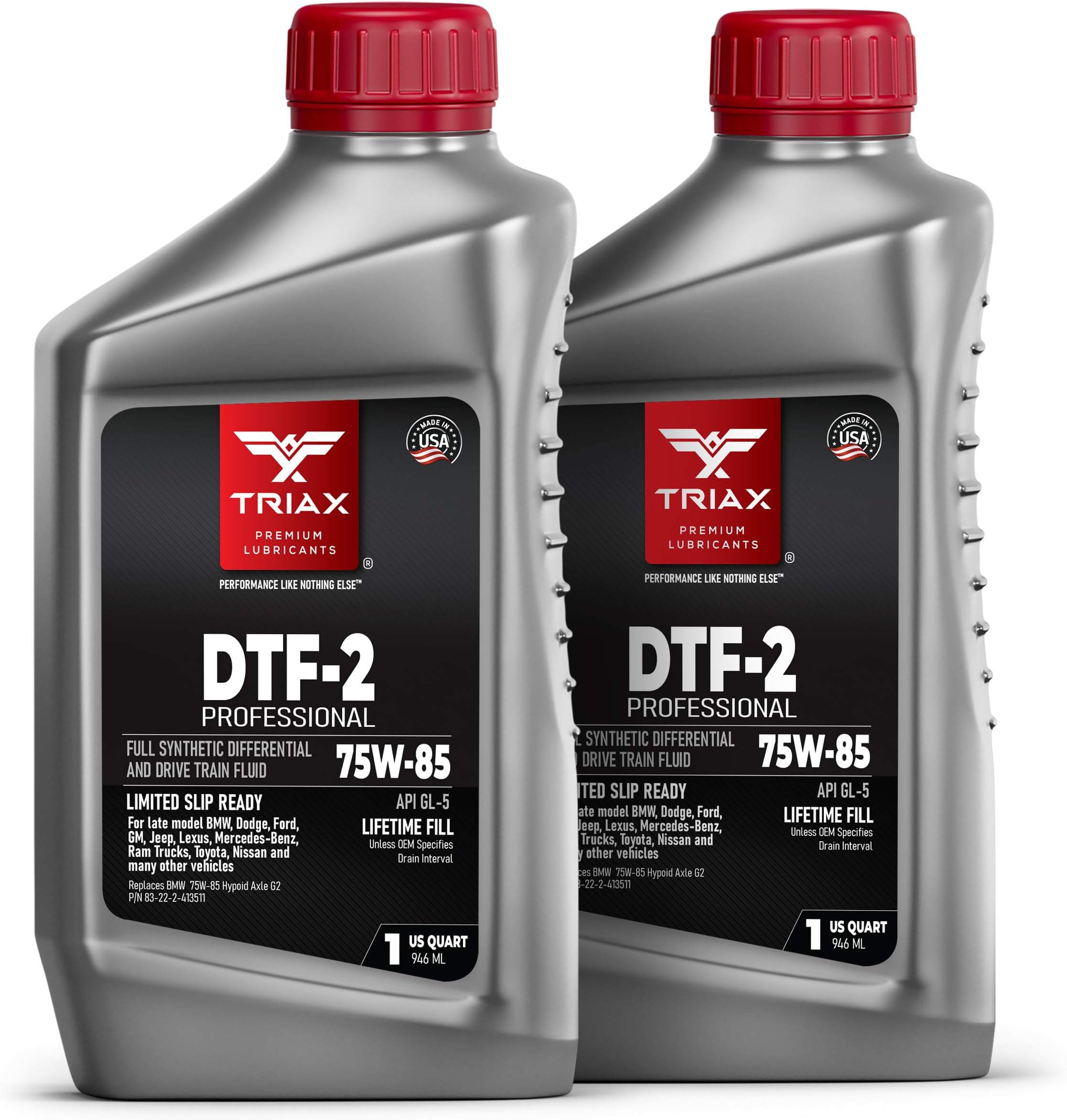 TRIAX DTF-2 Professional 75W-85 GL-5 - Full Synthetic Differential & Drive Train Fluid, Lifetime Fill, Limited Slip Ready (2 Quart Pack)