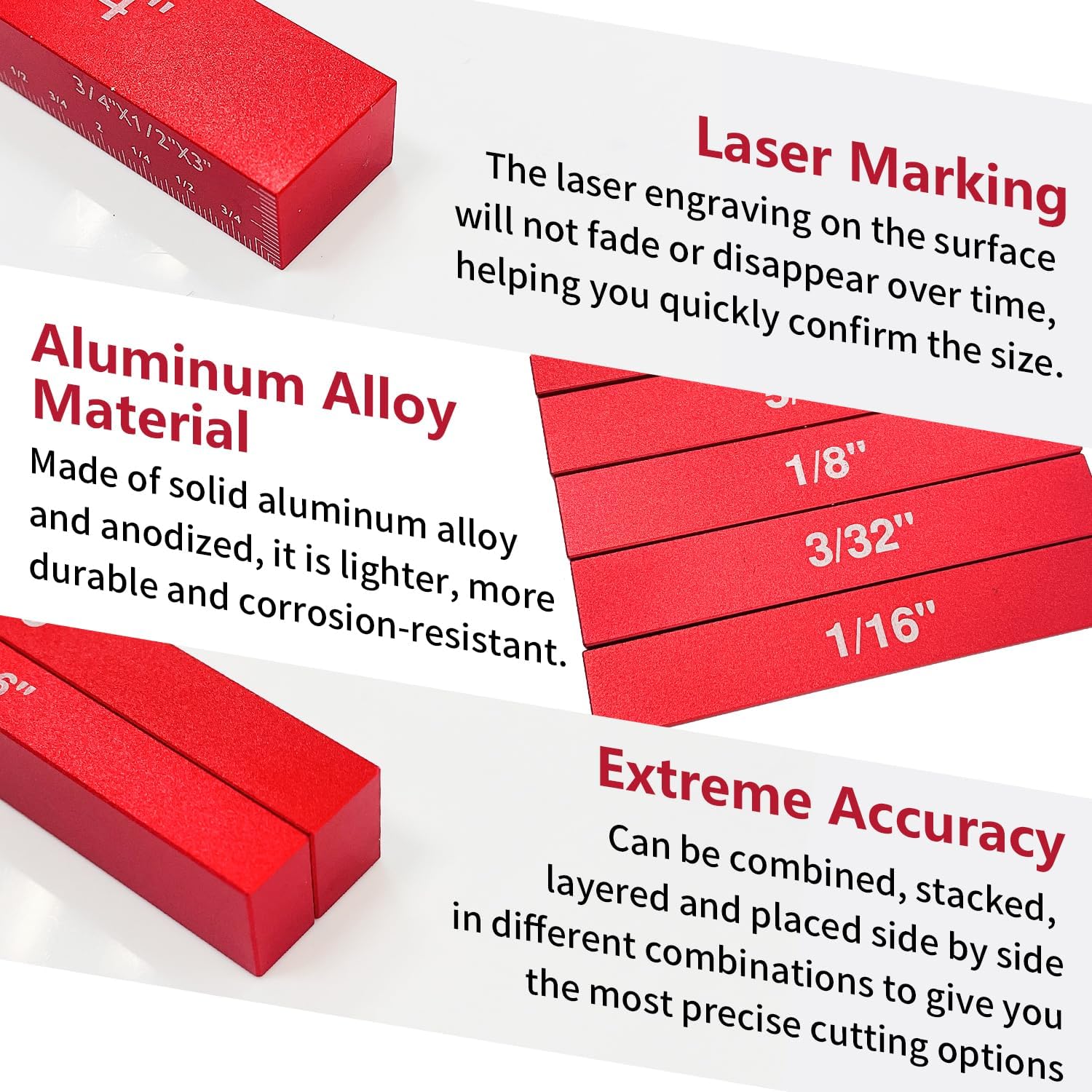 Setup Blocks Height Gauge Set, 15pcs Precision Aluminum Setup Bars for Router and Table Saw Accessories Woodworking Set Up, Easy Read Laser Etched Sizes, Storage Case