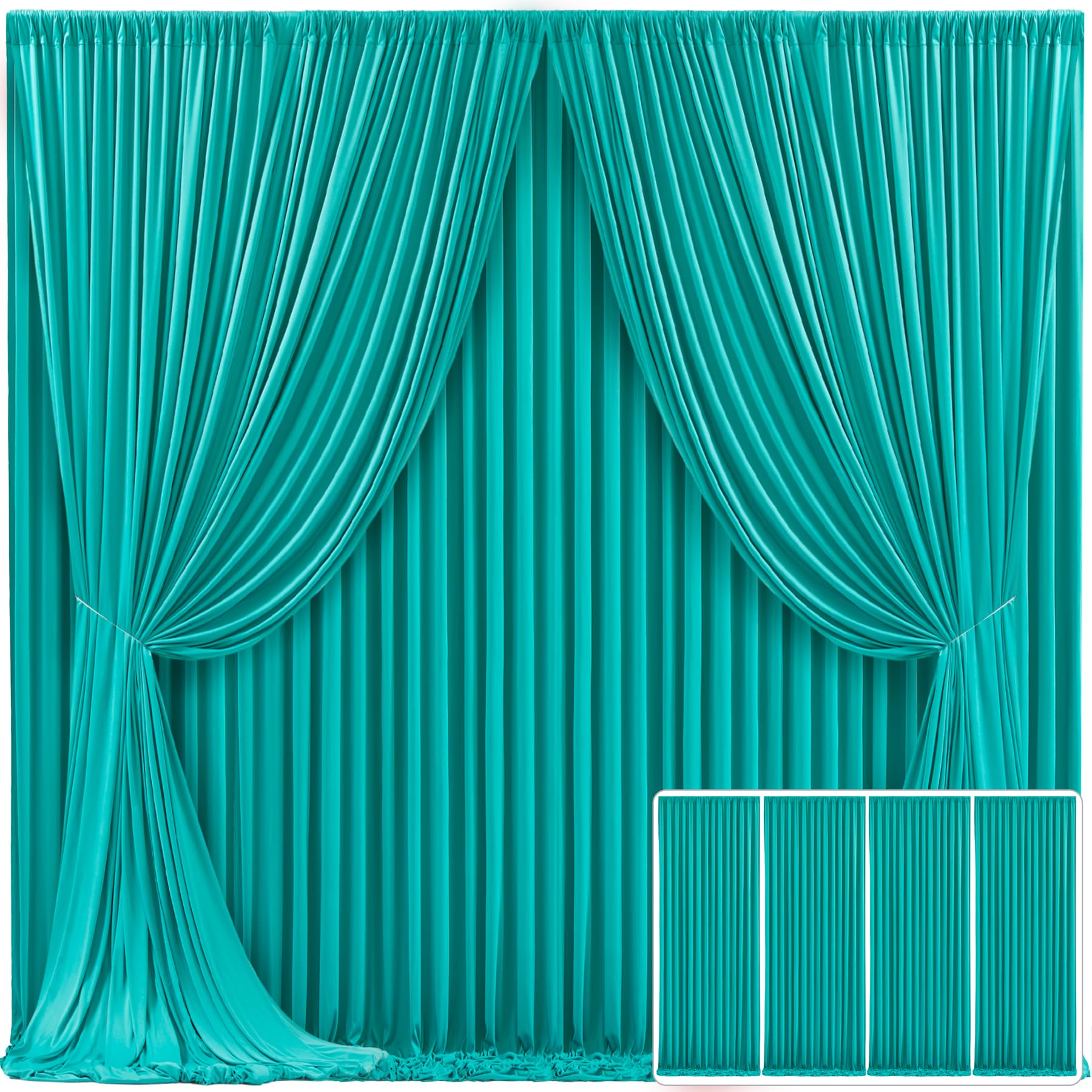 4 Panels Turquoise Backdrop Curtain for Parties Wrinkle Free Photo Backdrops Drapes Background Fabric Decoration for Baby Shower Wedding Birthday Party 20ft(W) x 10ft(H)