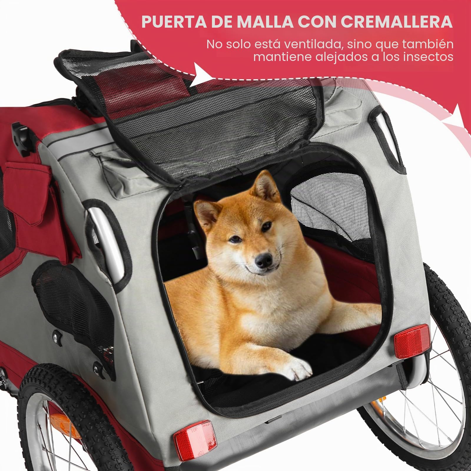 Remolque de bicicleta para perros, plegable, con reflectores de seguridad, bolsa de almacenamiento, interior acolchado y correa de seguridad, transportador de perros de hasta 30 kg