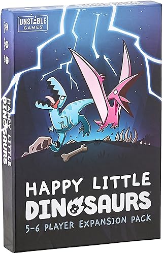 Unstable Games - Happy Little Dinosaurs: 5-6 Player Expansion Pack - Cute card game for kids, teens, & adults - Dodge life’s disasters! - 5-6 players ages 8+ - Great for game night - Expansion: 5-6 Player